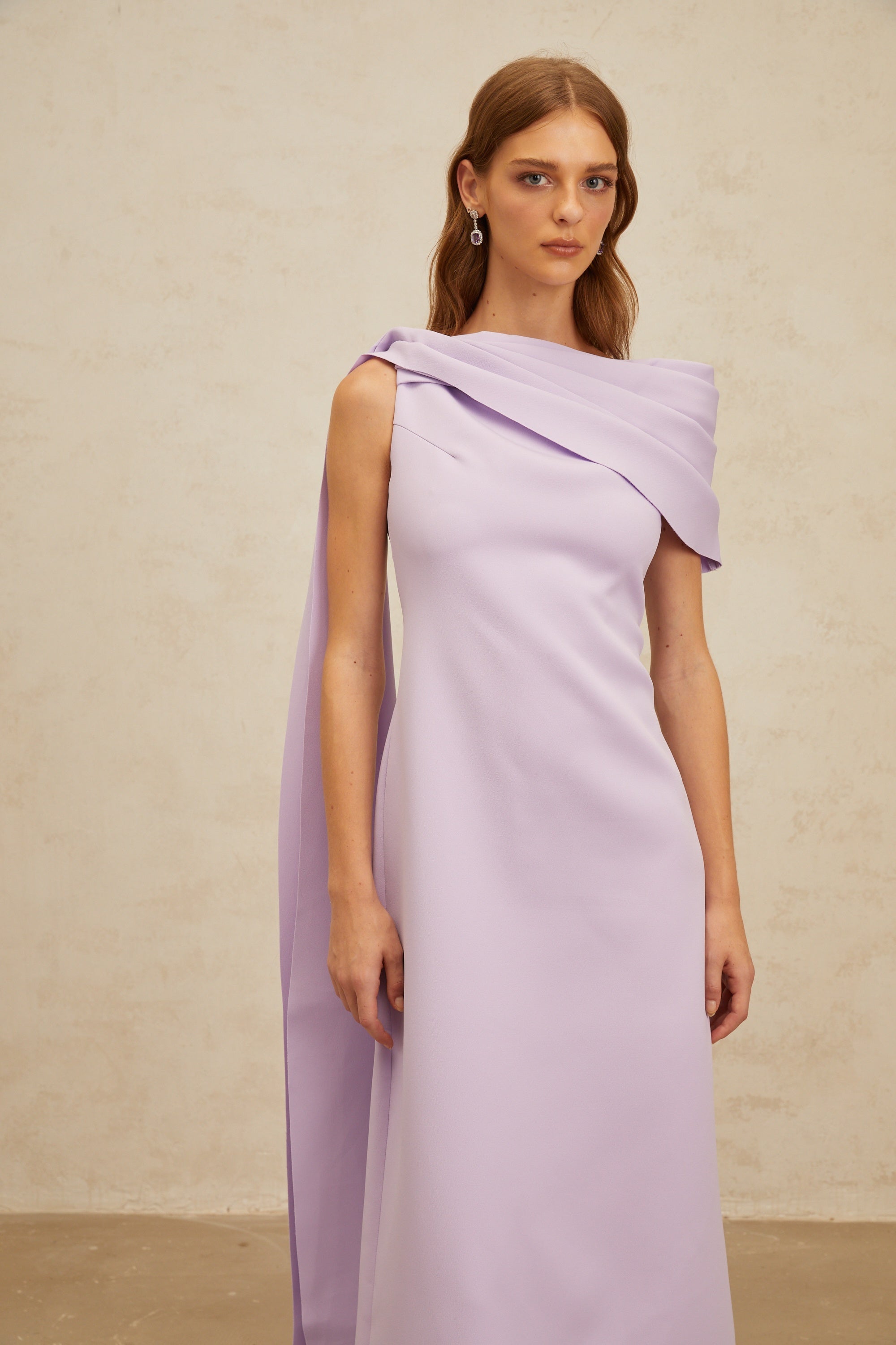 Annabelle Purple Cape-Design Ribbon Maxi Dress (Final Sale-US Only)