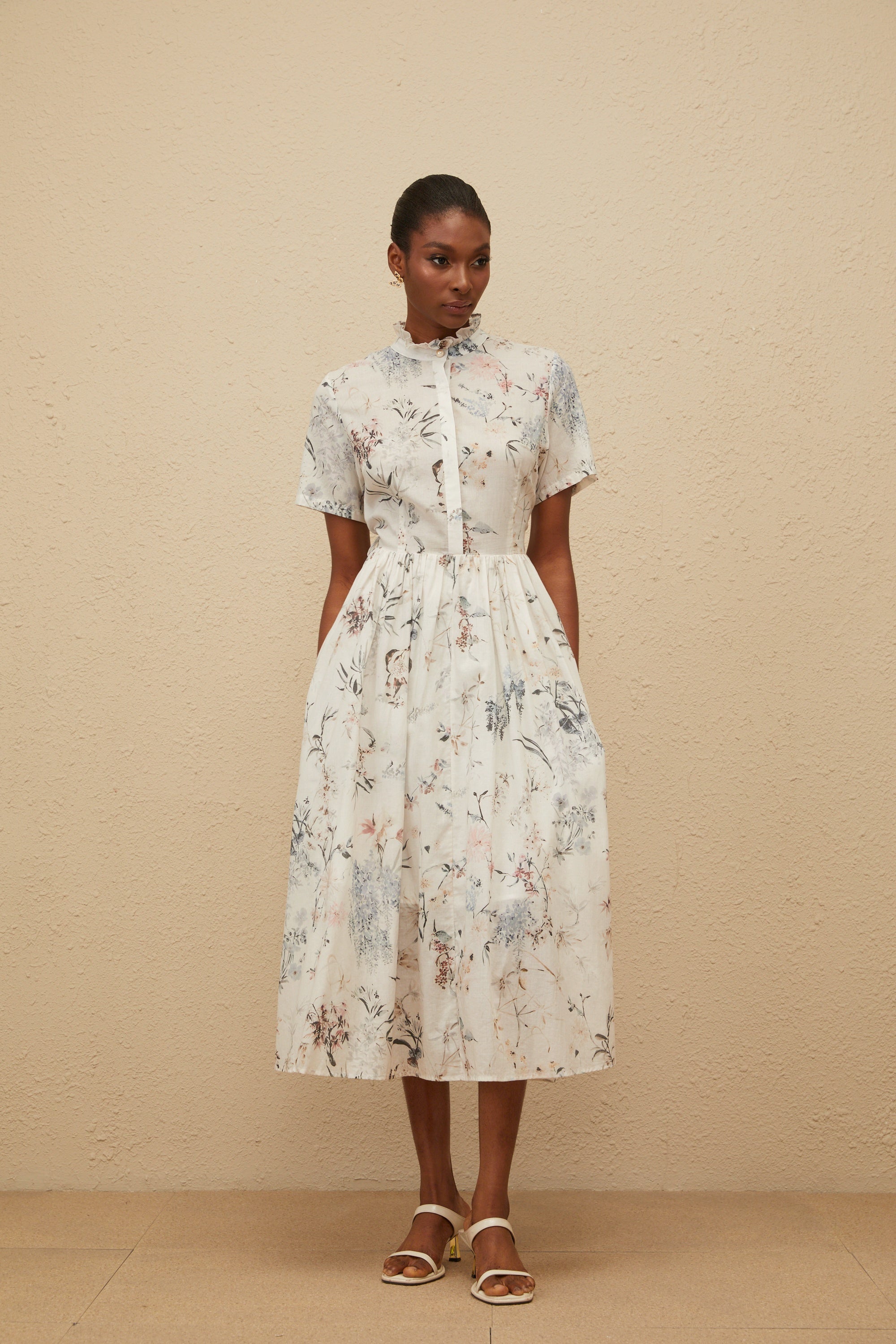 Héloïse White Floral Print Summer Midi Dress (Final Sale)