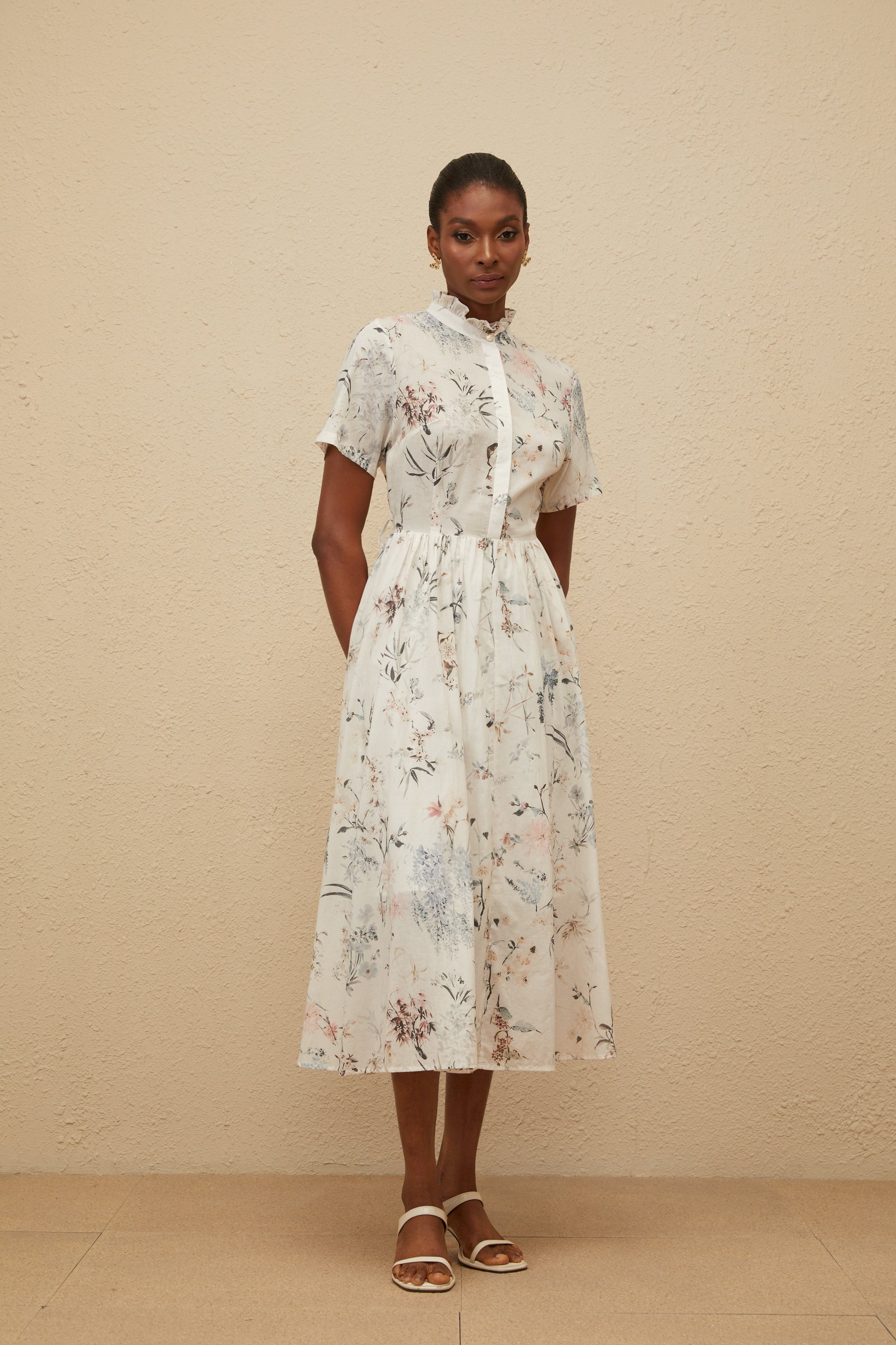 Héloïse White Floral Print Summer Midi Dress (Final Sale-US Only)
