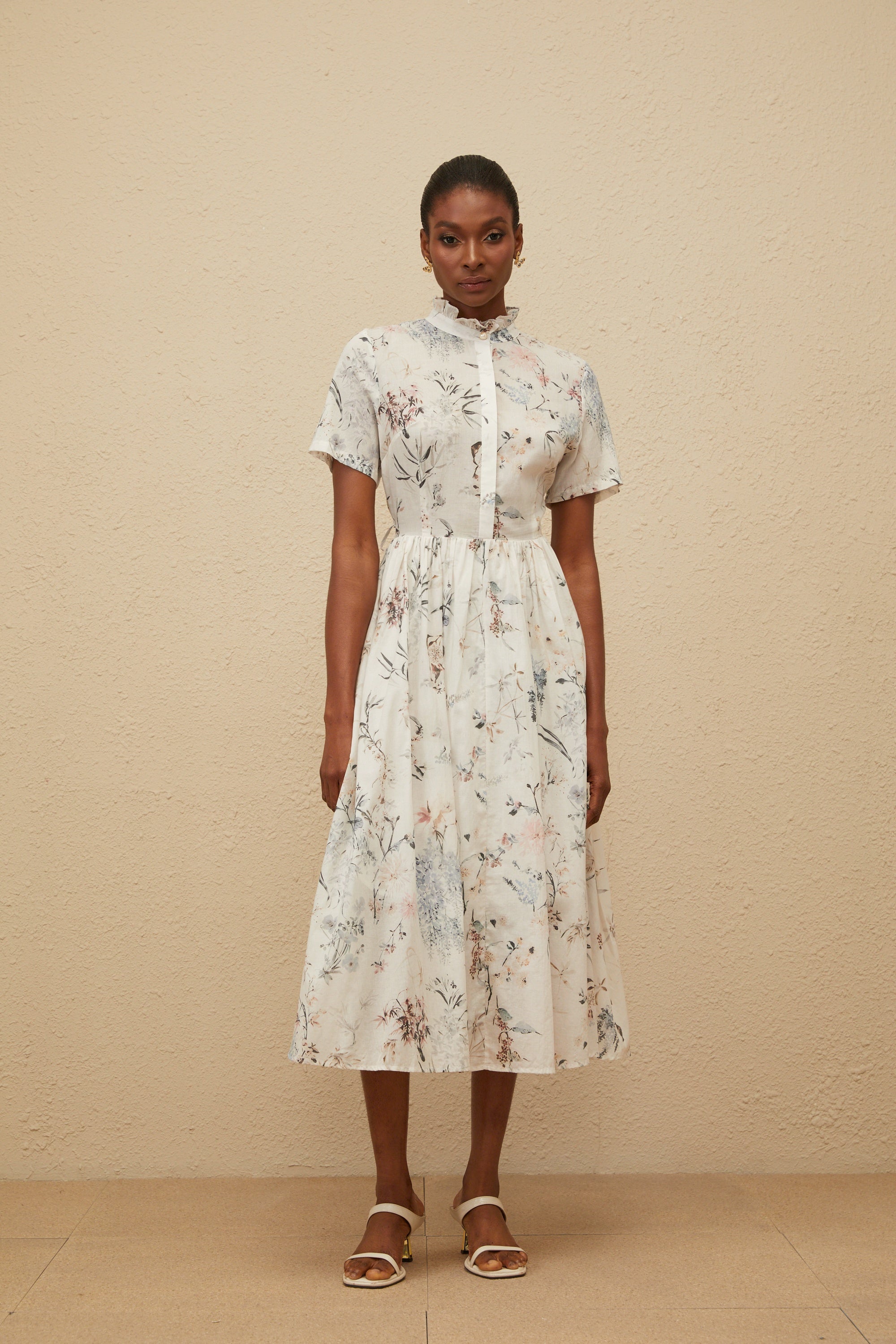 Héloïse White Floral Print Summer Midi Dress (Final Sale-US Only)