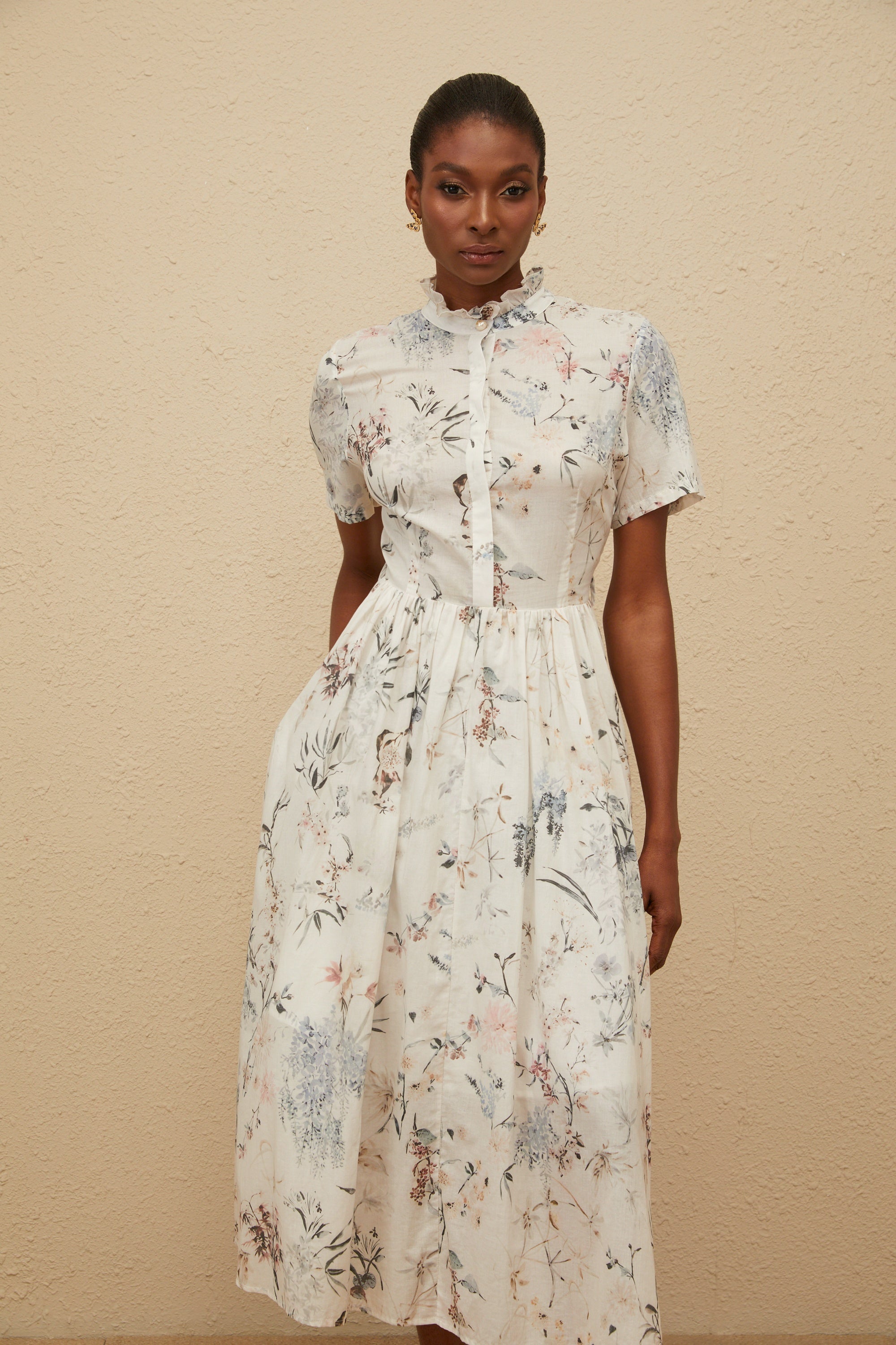 Héloïse White Floral Print Summer Midi Dress (Final Sale-US Only)