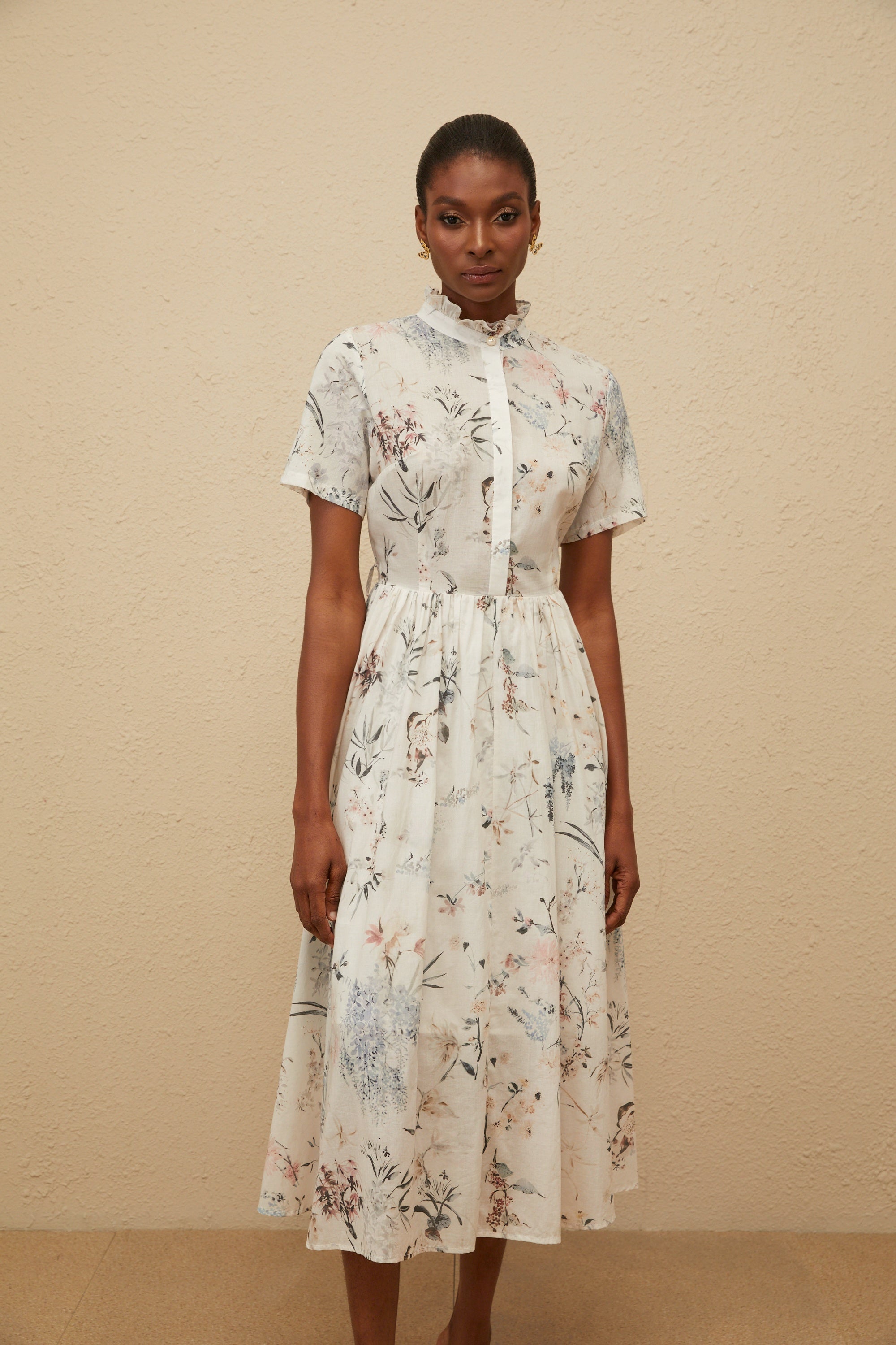 Héloïse White Floral Print Summer Midi Dress (Final Sale-US Only)