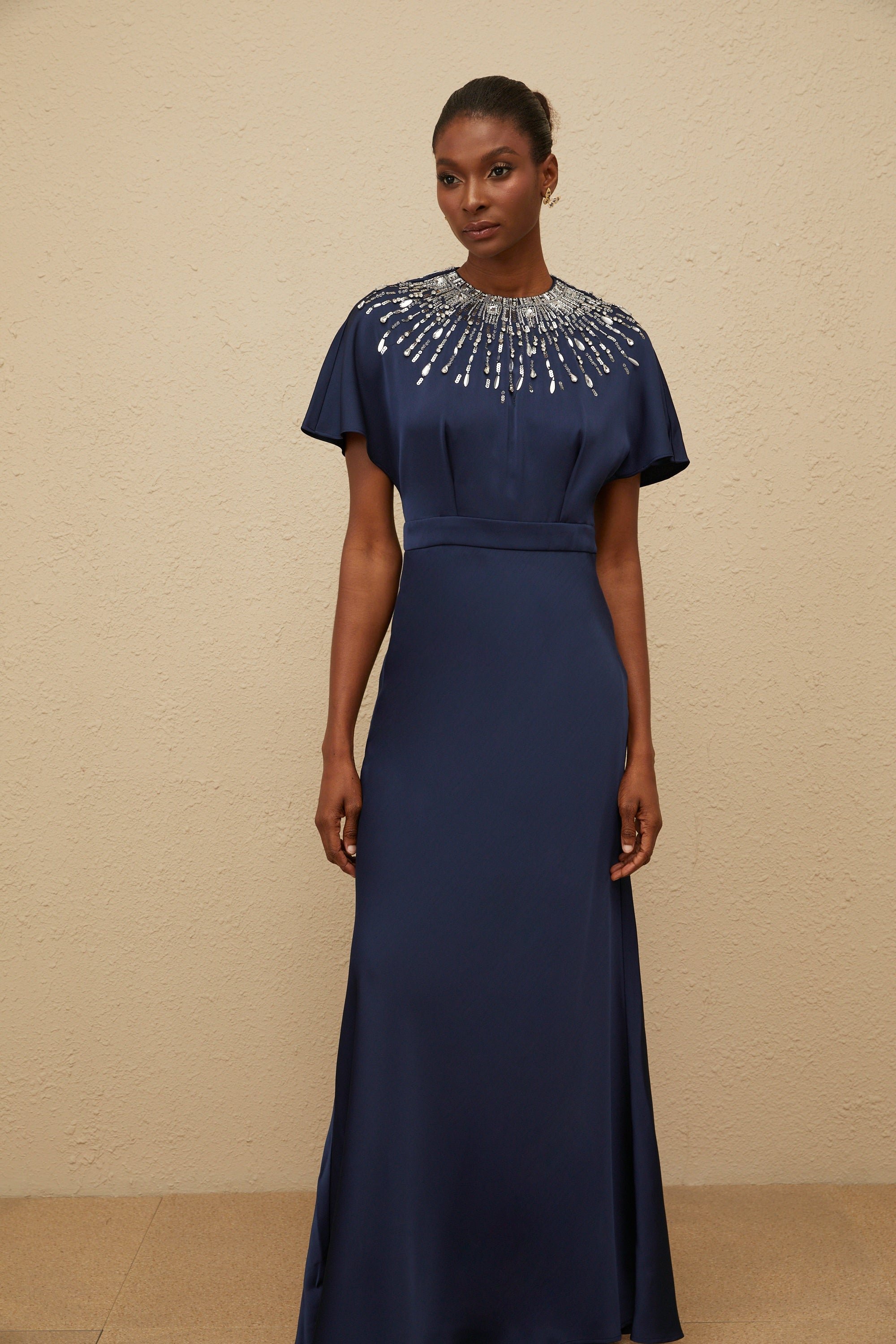 Ombrage Blue Embellished Satin Maxi Dress (Final Sale-US Only)