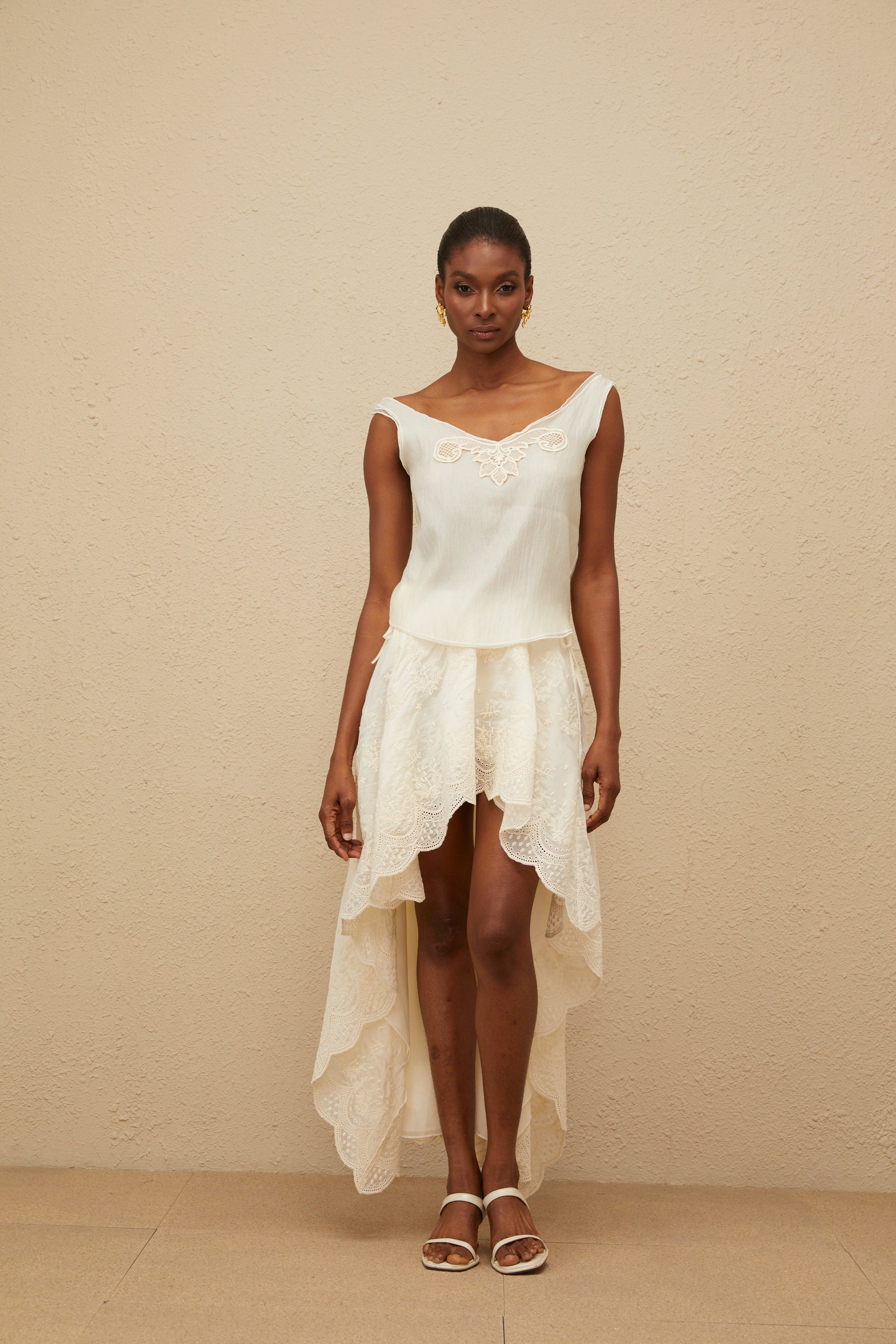Éthérée Neutral Lace Trim Top & Skirt Set (Final Sale-US Only)