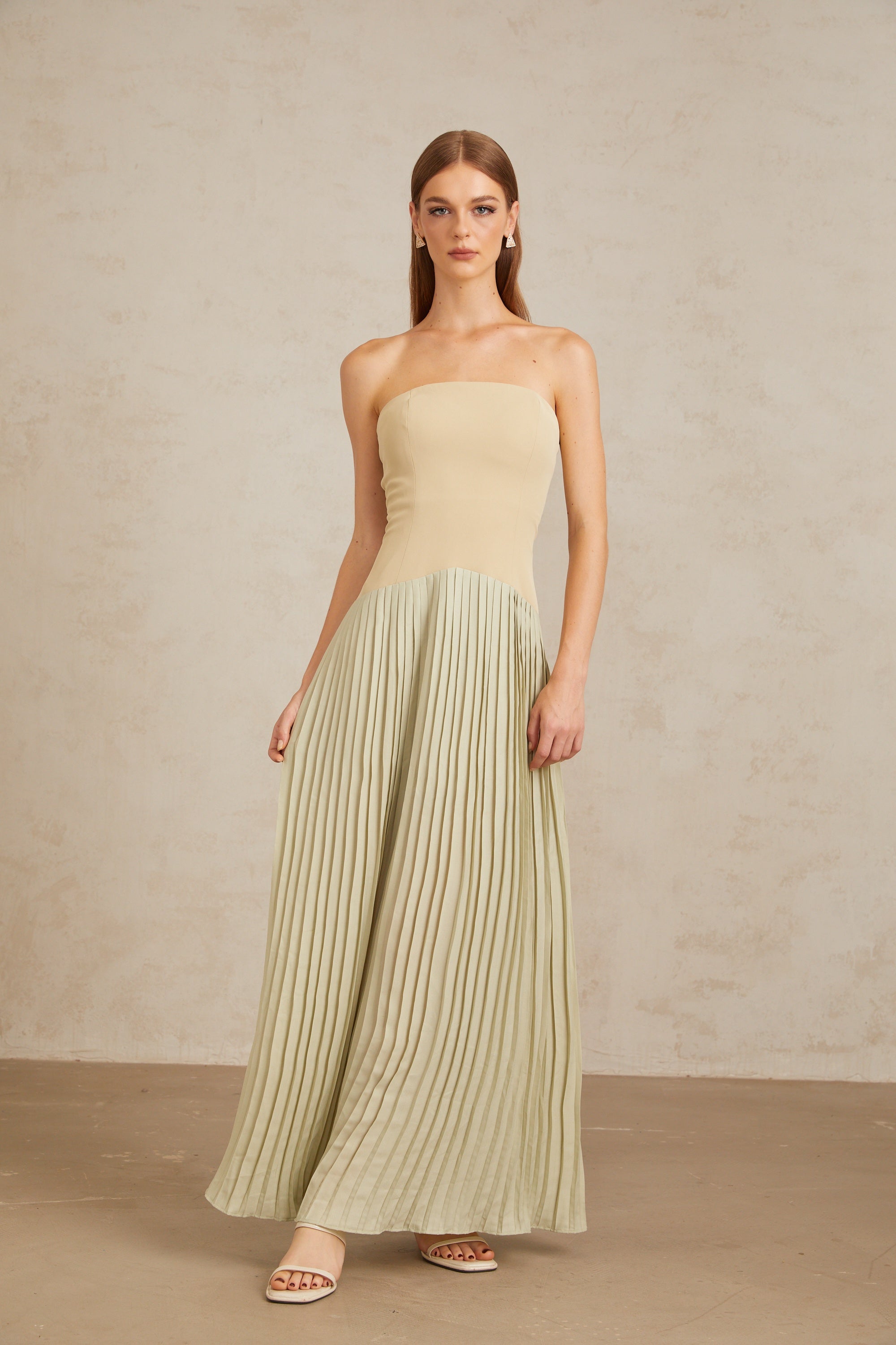 Mirja Green Pleated Corset Maxi Dress (Final Sale-US Only)