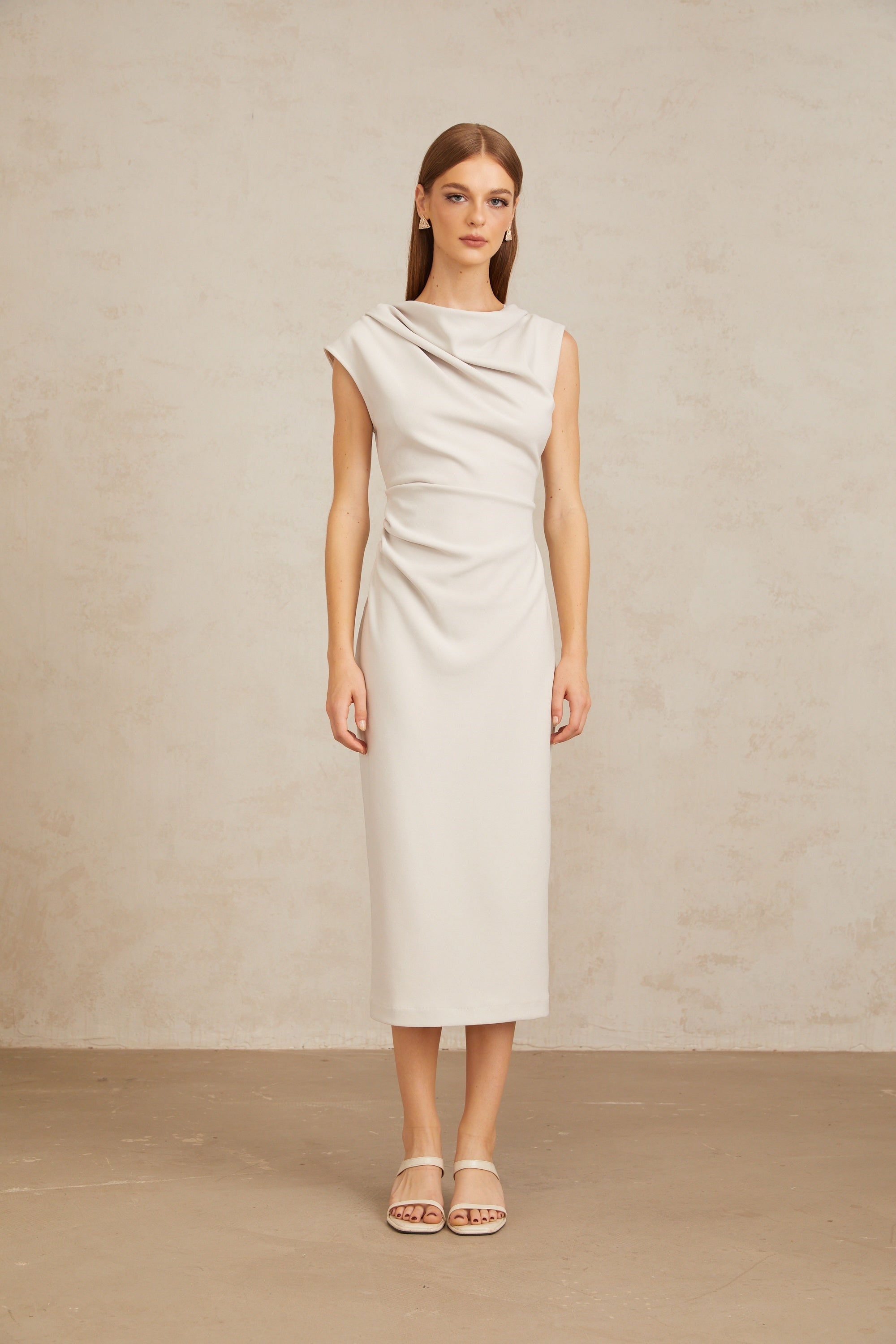 Jeanne Grey Ruched Pencil Midi Dress (Final Sale-US Only)