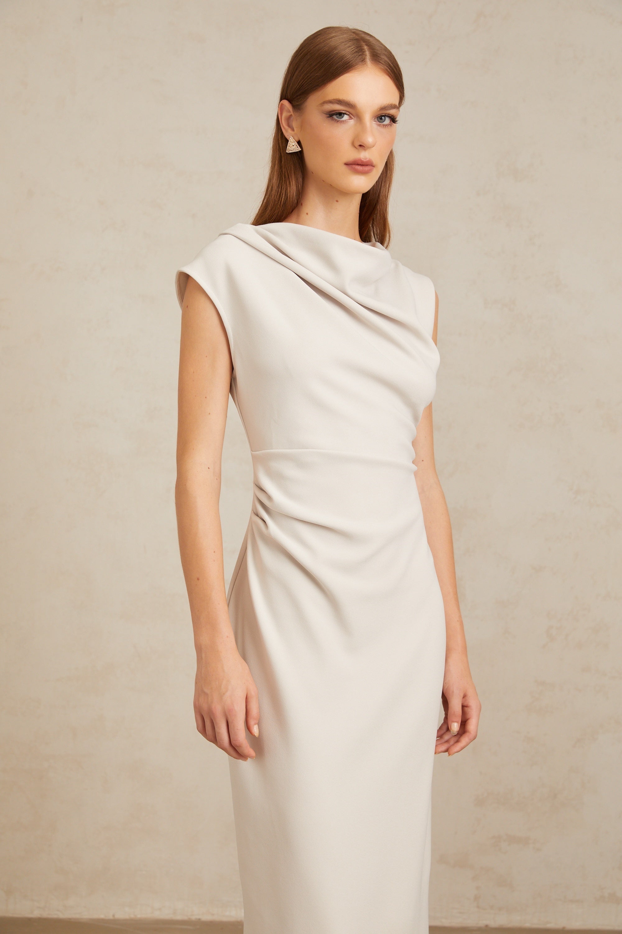 Jeanne Grey Ruched Pencil Midi Dress (Final Sale-US Only)