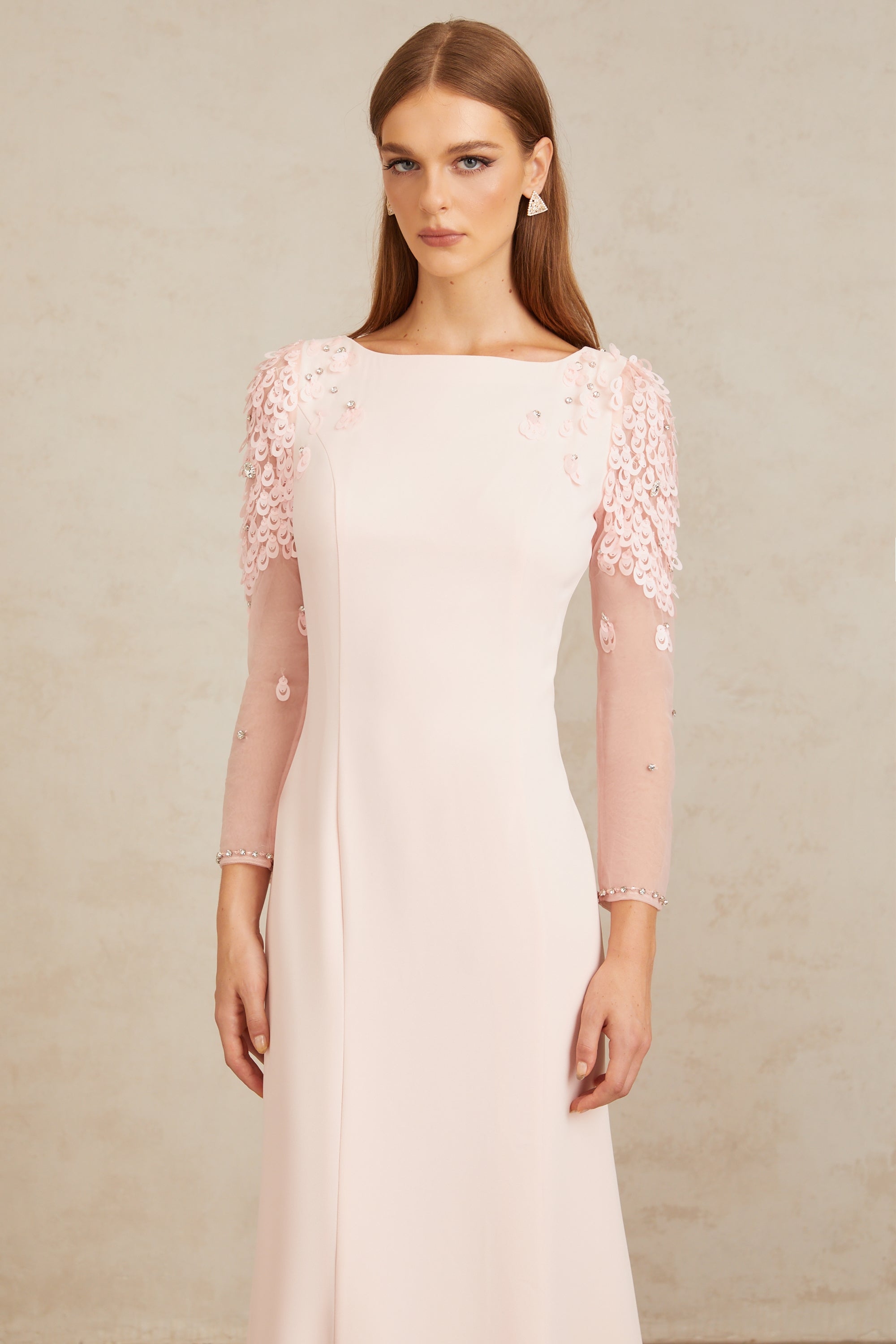 Gunnel Pink Flared Embellished Maxi Gown