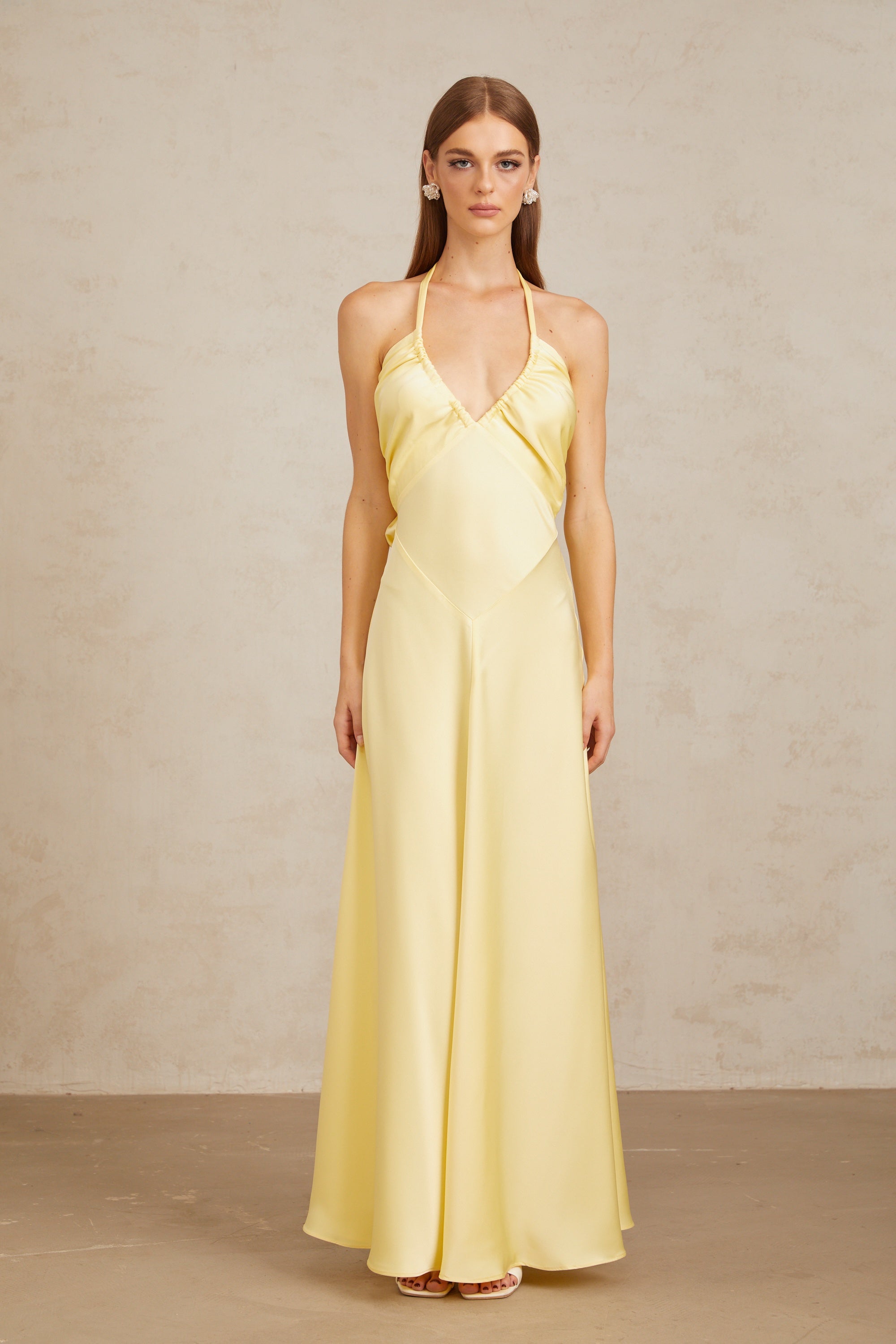 Hannele Yellow Self-Tie Halterneck Maxi Dress (Final Sale-US Only)