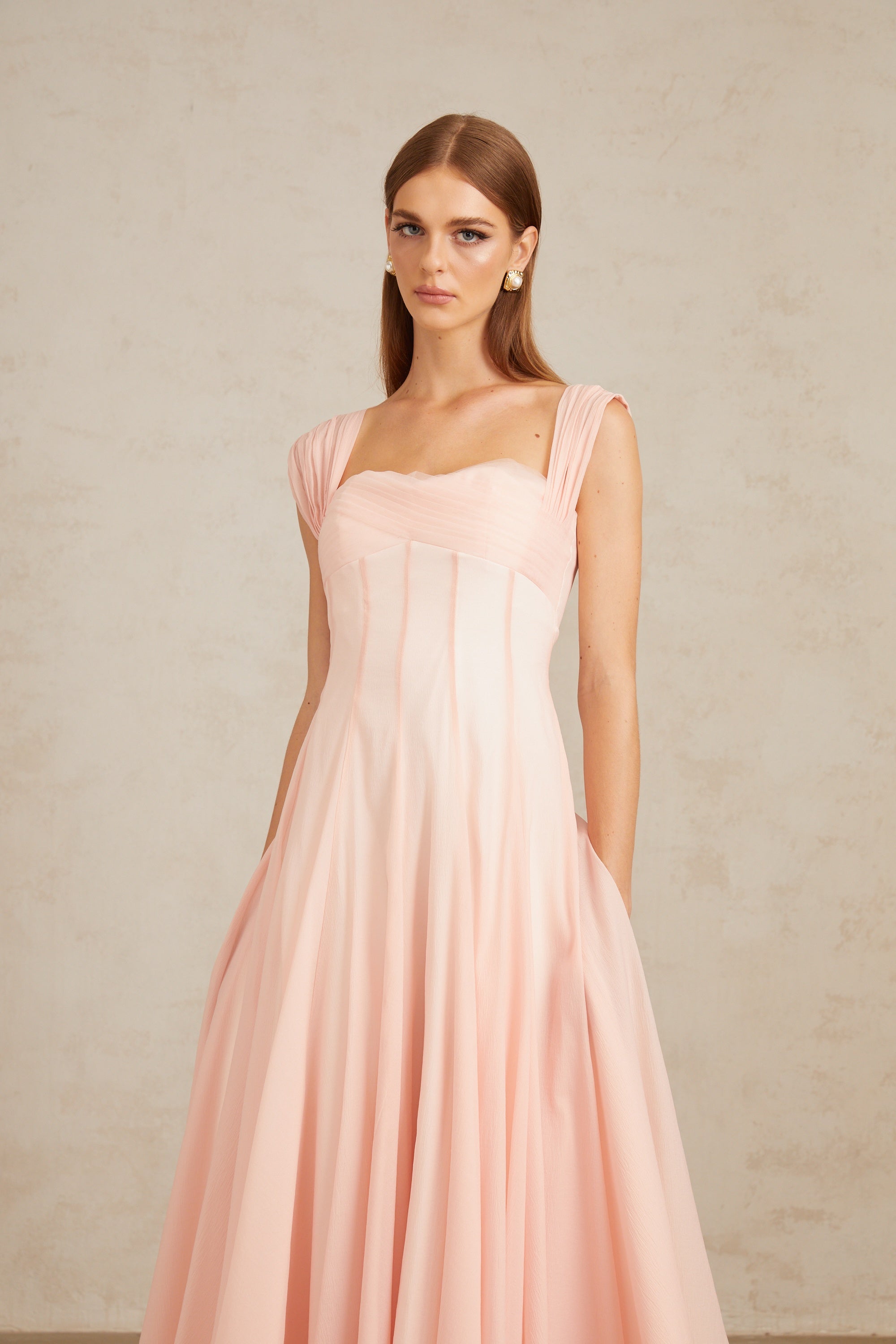 Pink Flounced Midi Dress