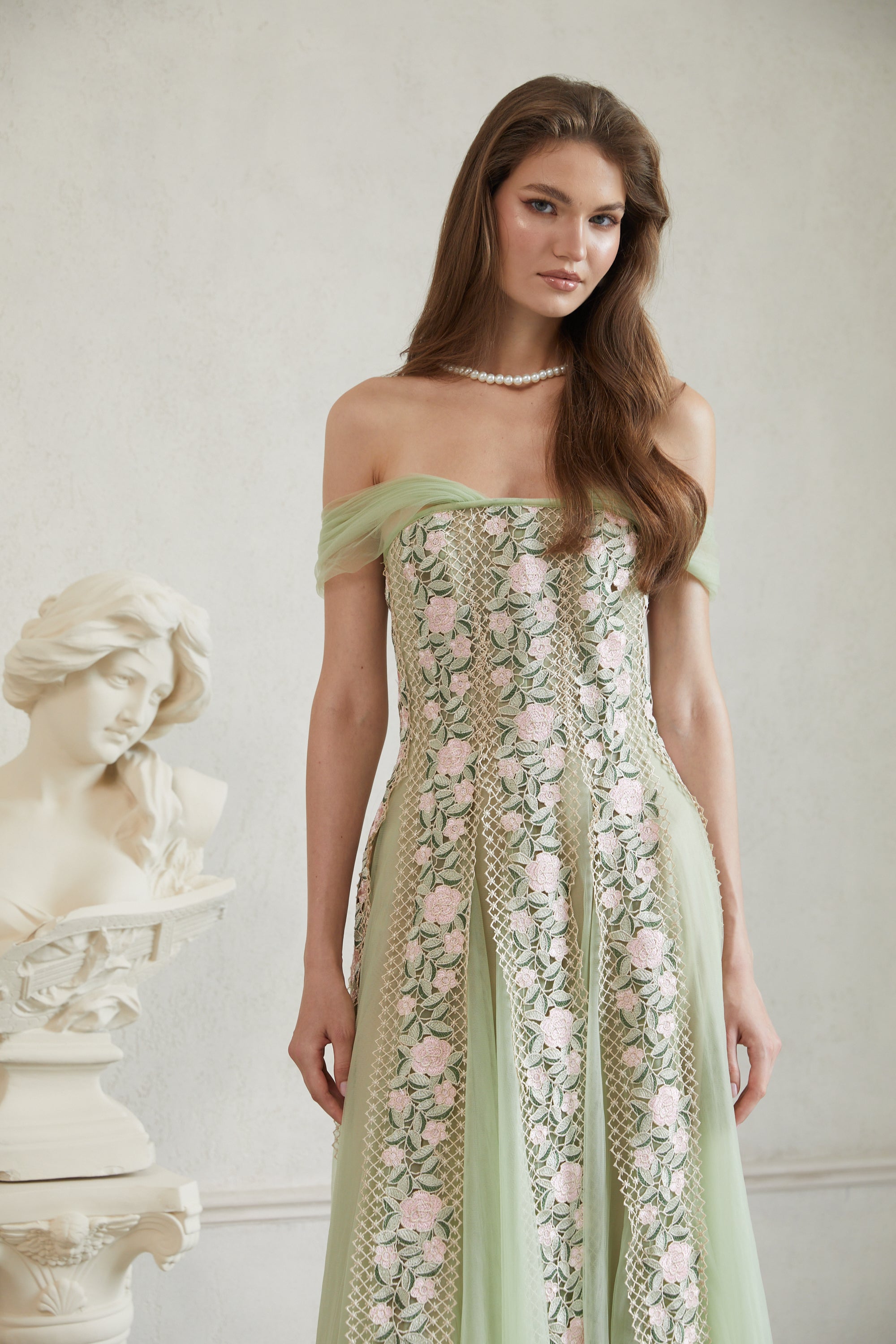 Eleni Green Tulle Panel Floral Midi Dress (Final Sale-US Only)
