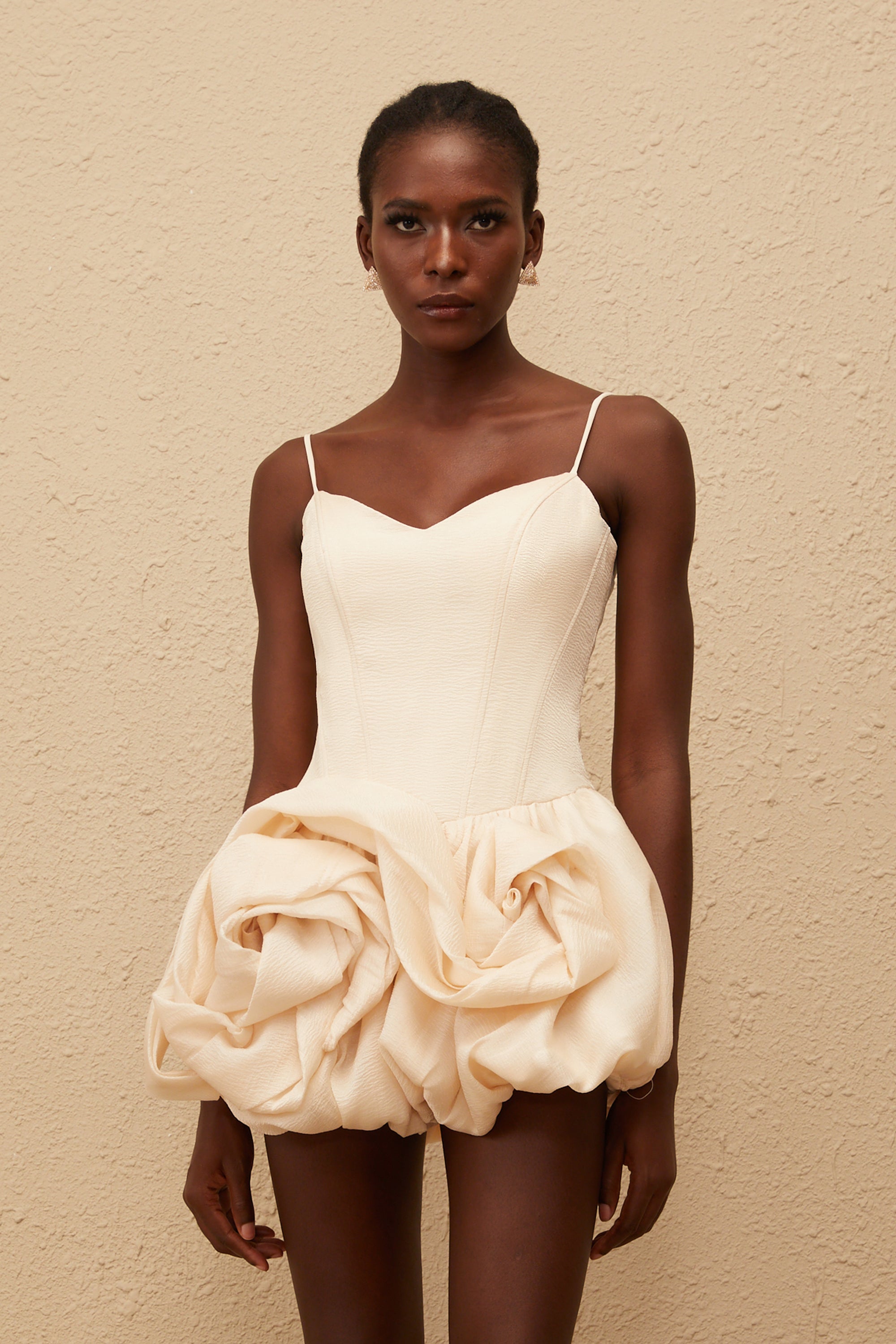 Melanie Neutral 3D Petal Bubble Mini Dress (Final Sale)