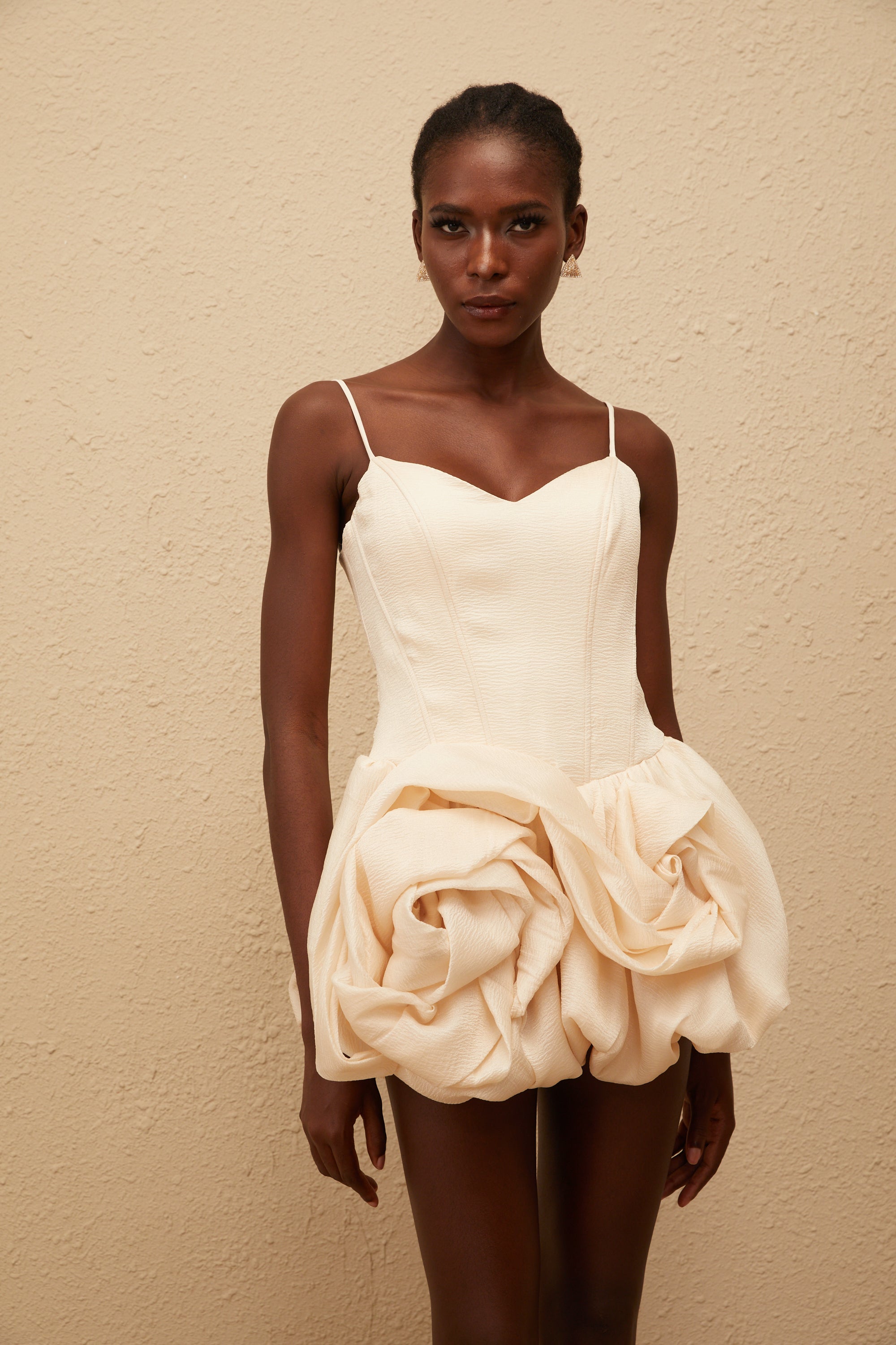 Melanie Neutral 3D Petal Bubble Mini Dress (Final Sale)