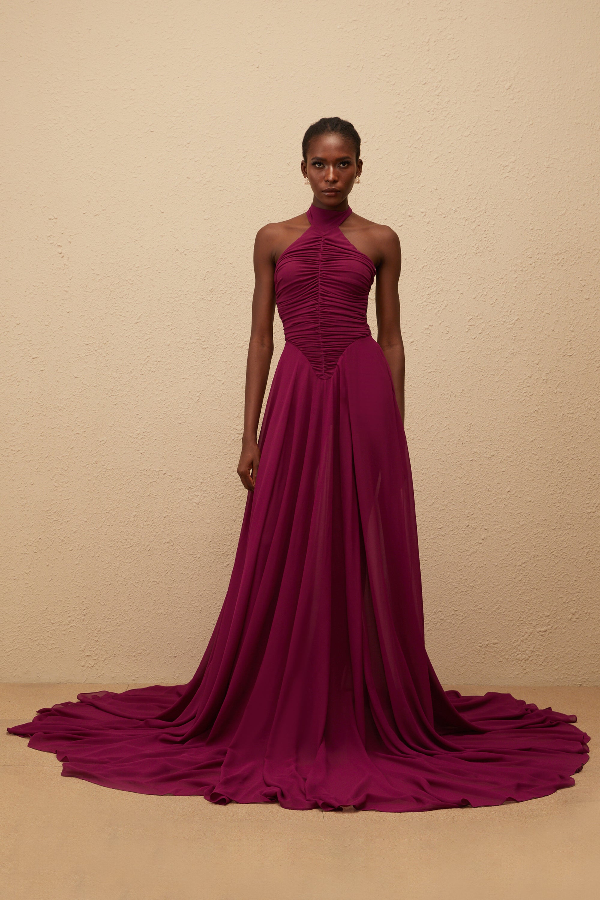 Kerstin Purple Train Design Ruched Maxi Dress (Final Sale-US Only)