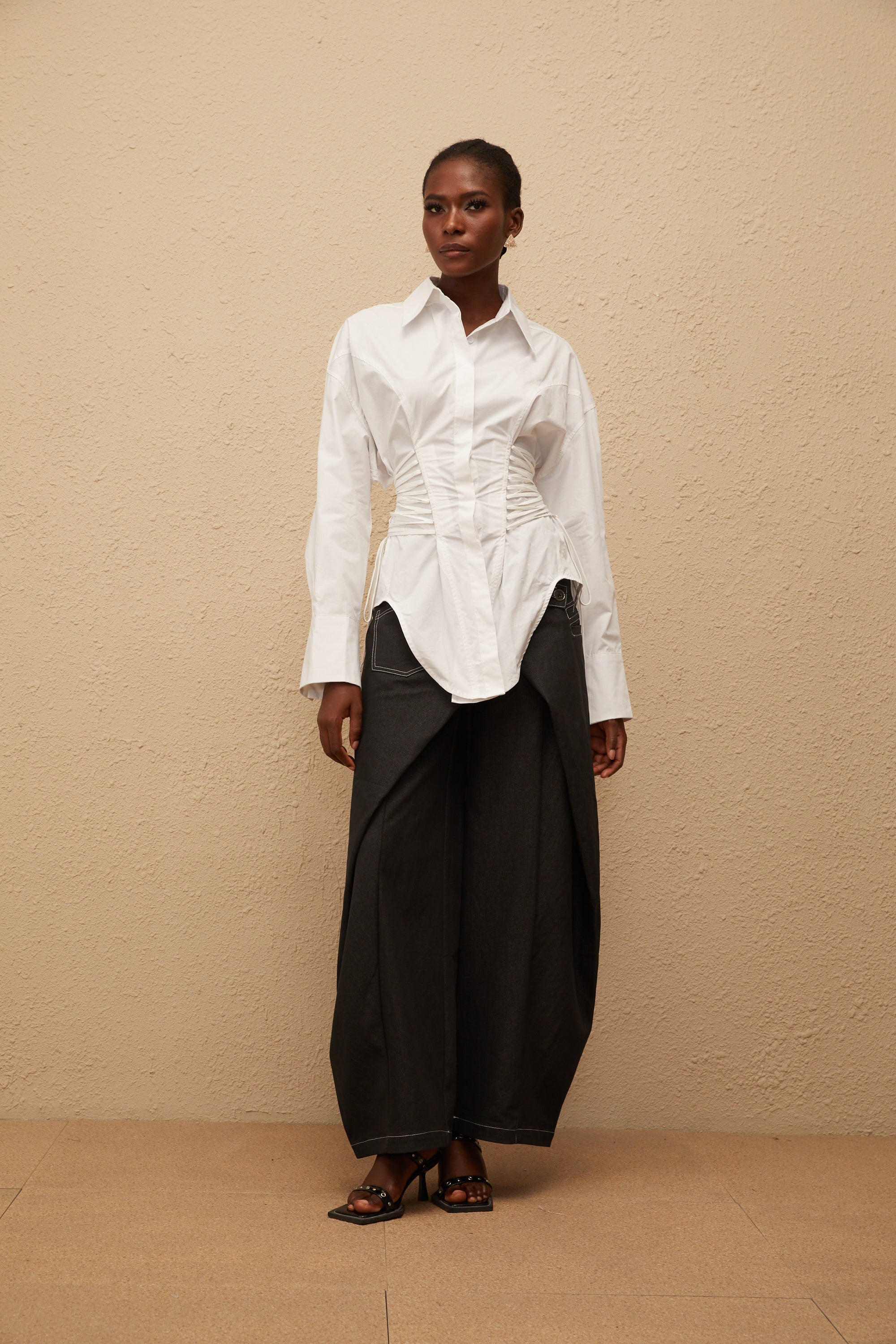 Bérénice White Curved Lace Up Shirt (Final Sale-US Only)
