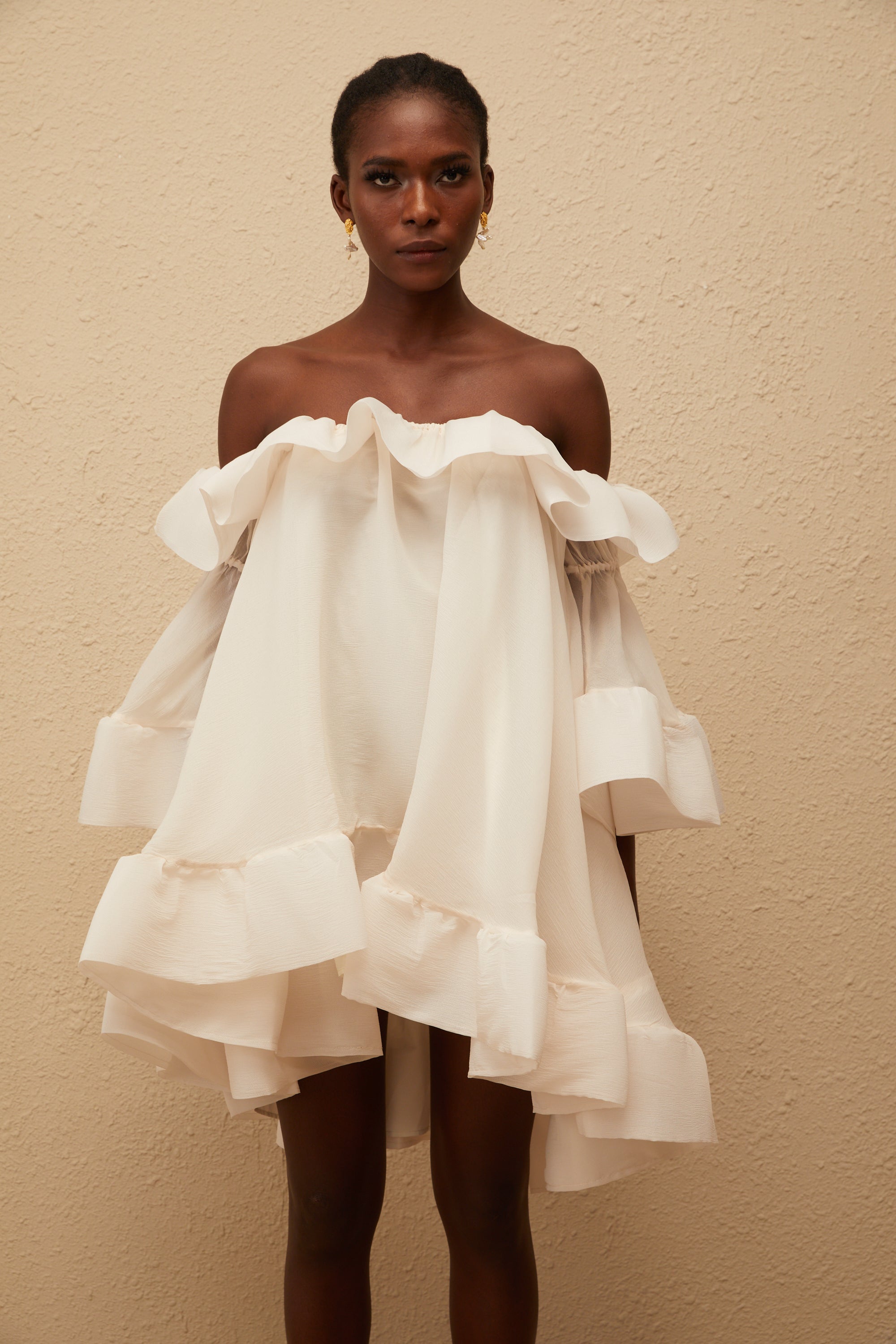 Flavie White Off Shoulder Ruffled Mini Dress (Final Sale-US Only)