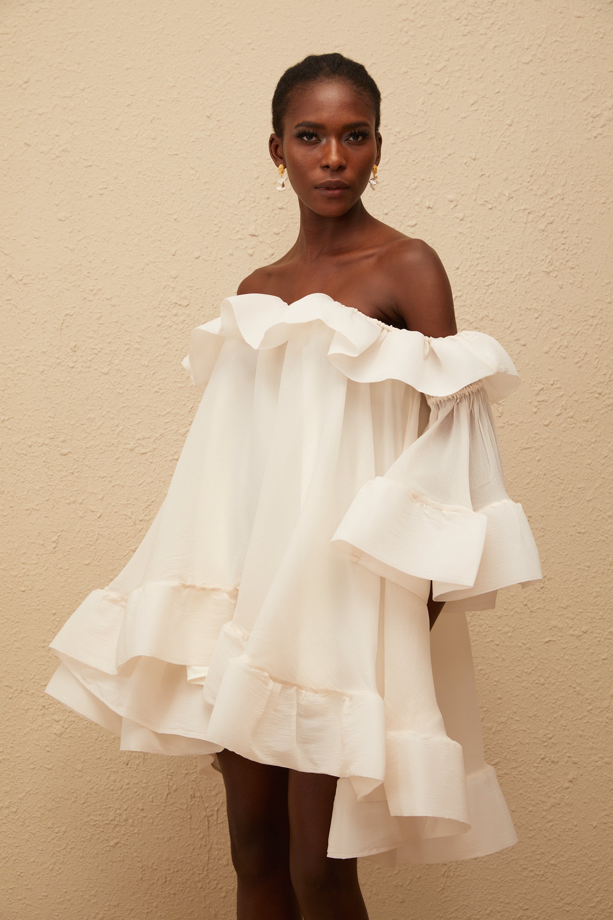 Flavie White Off Shoulder Ruffled Mini Dress (Final Sale-US Only)