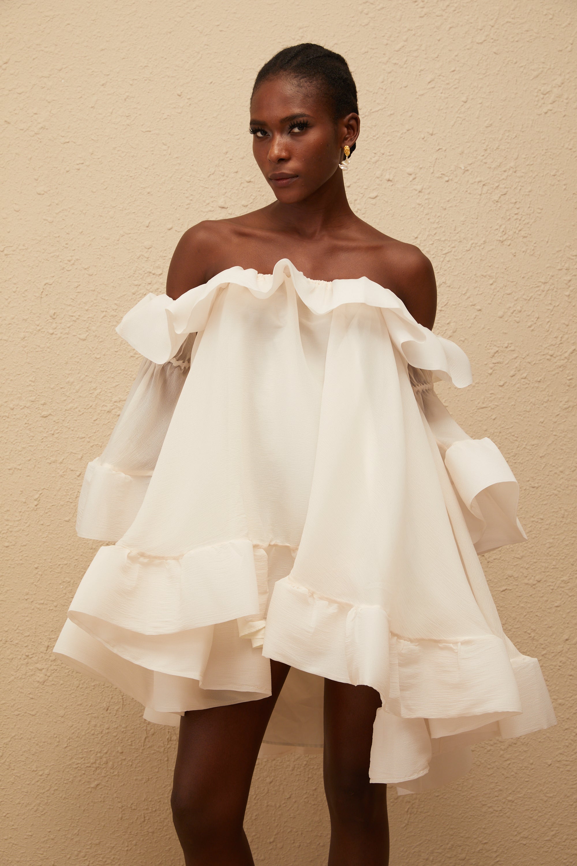 Flavie White Off Shoulder Ruffled Mini Dress (Final Sale-US Only)