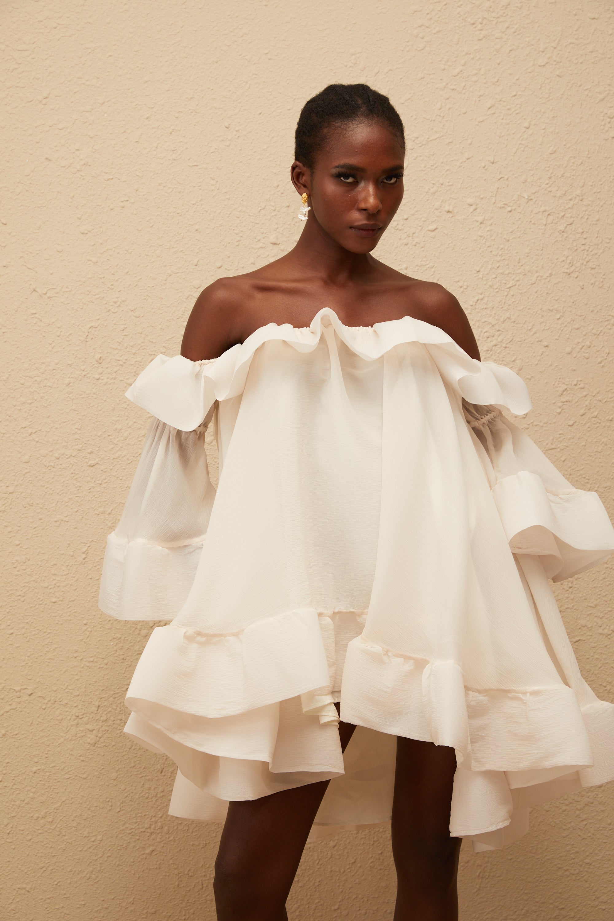 Flavie White Off Shoulder Ruffled Mini Dress (Final Sale-US Only)