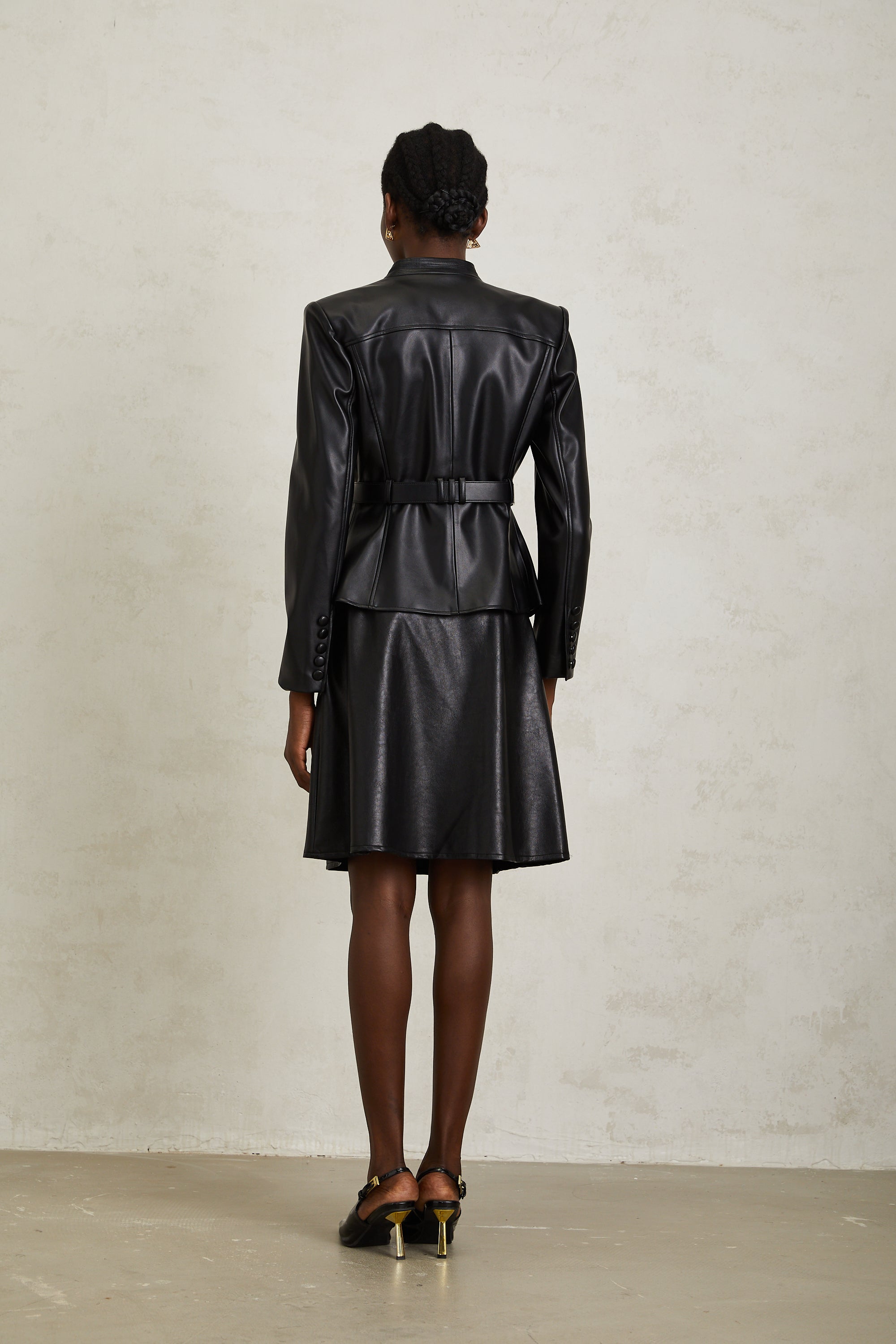 Isabel Black Belted Faux Leather Jacket (Final Sale)