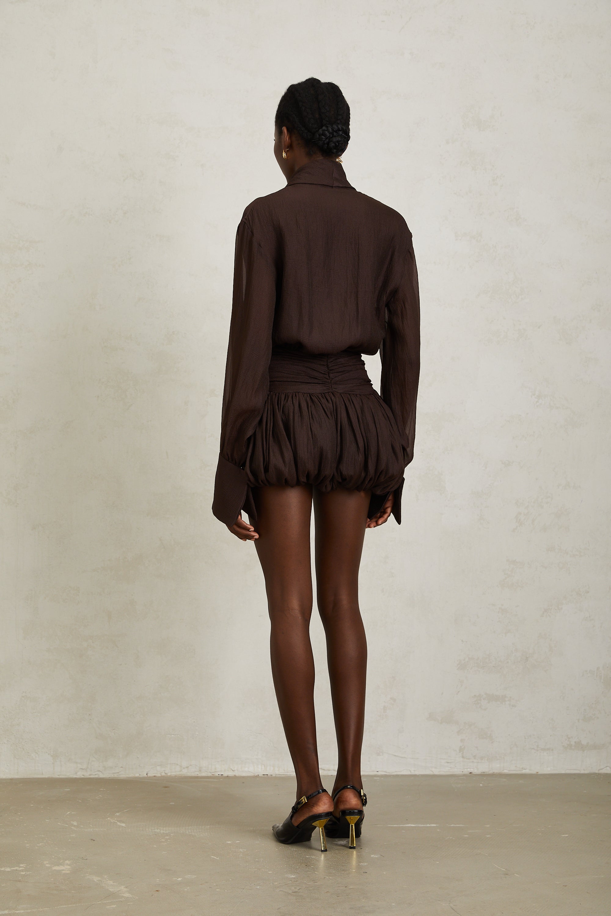 Isabella Brown Ribbon Tie Neck Mini Dress (Final Sale-US Only)