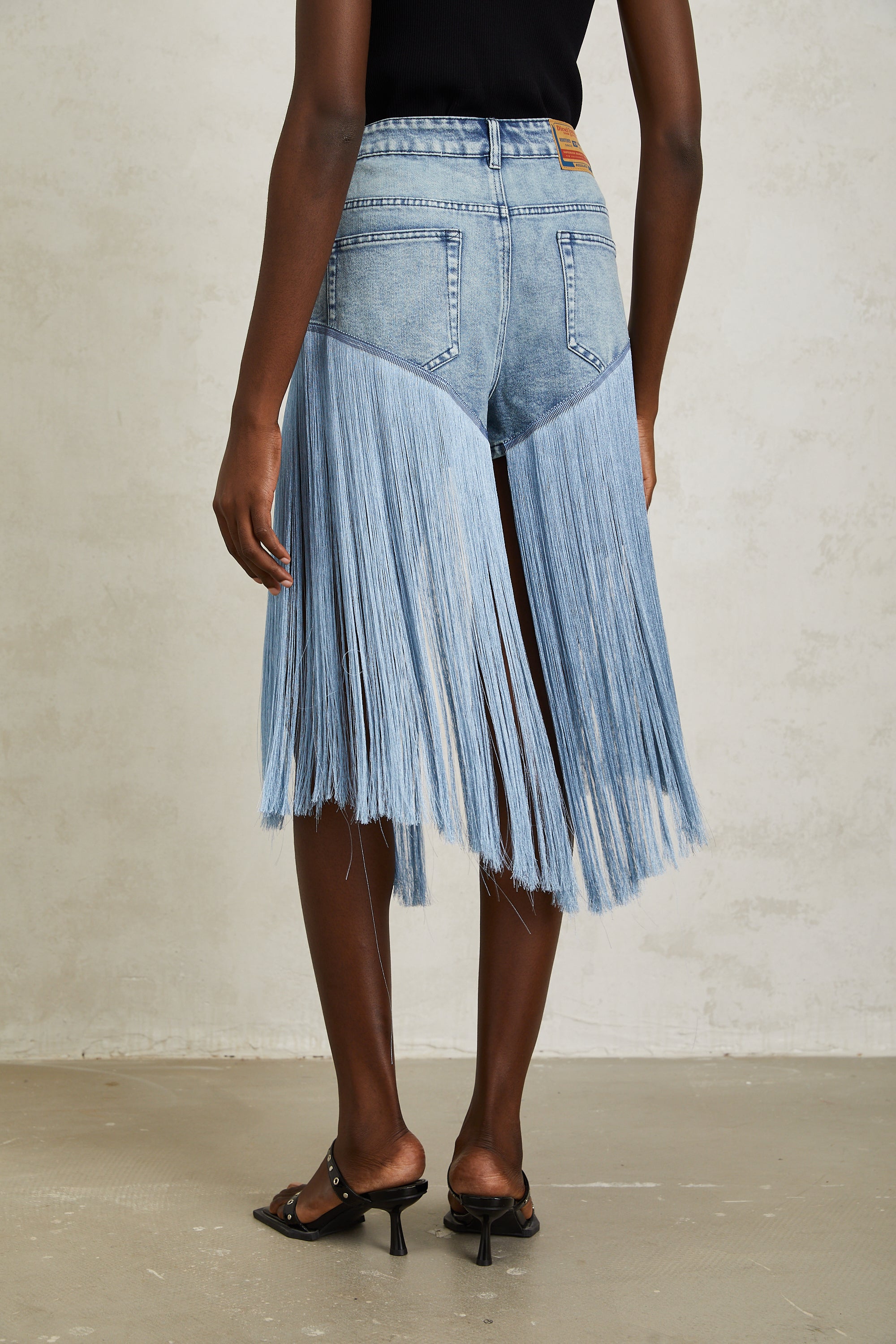 Martina Blue Fringed Panel Denim Shorts (Final Sale-US Only)
