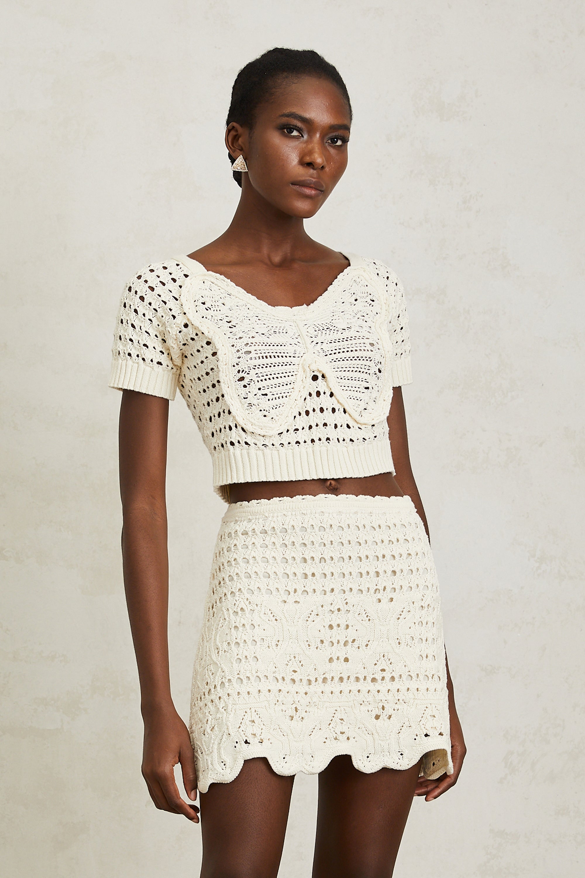 Bérénice Cream White Bowknot Knit Top (Final Sale-US Only)