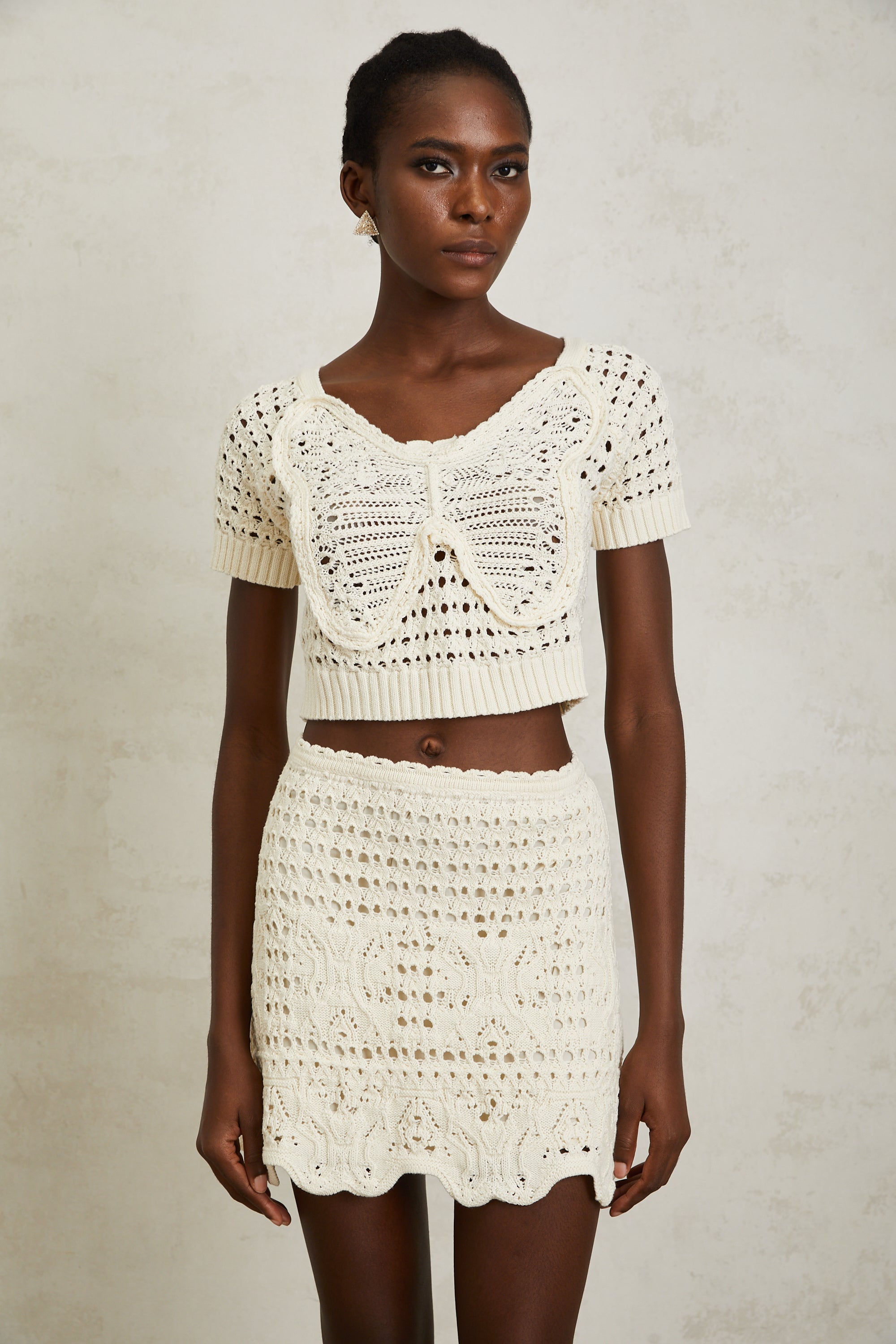 Bérénice Cream White Bowknot Knit Top (Final Sale-US Only)