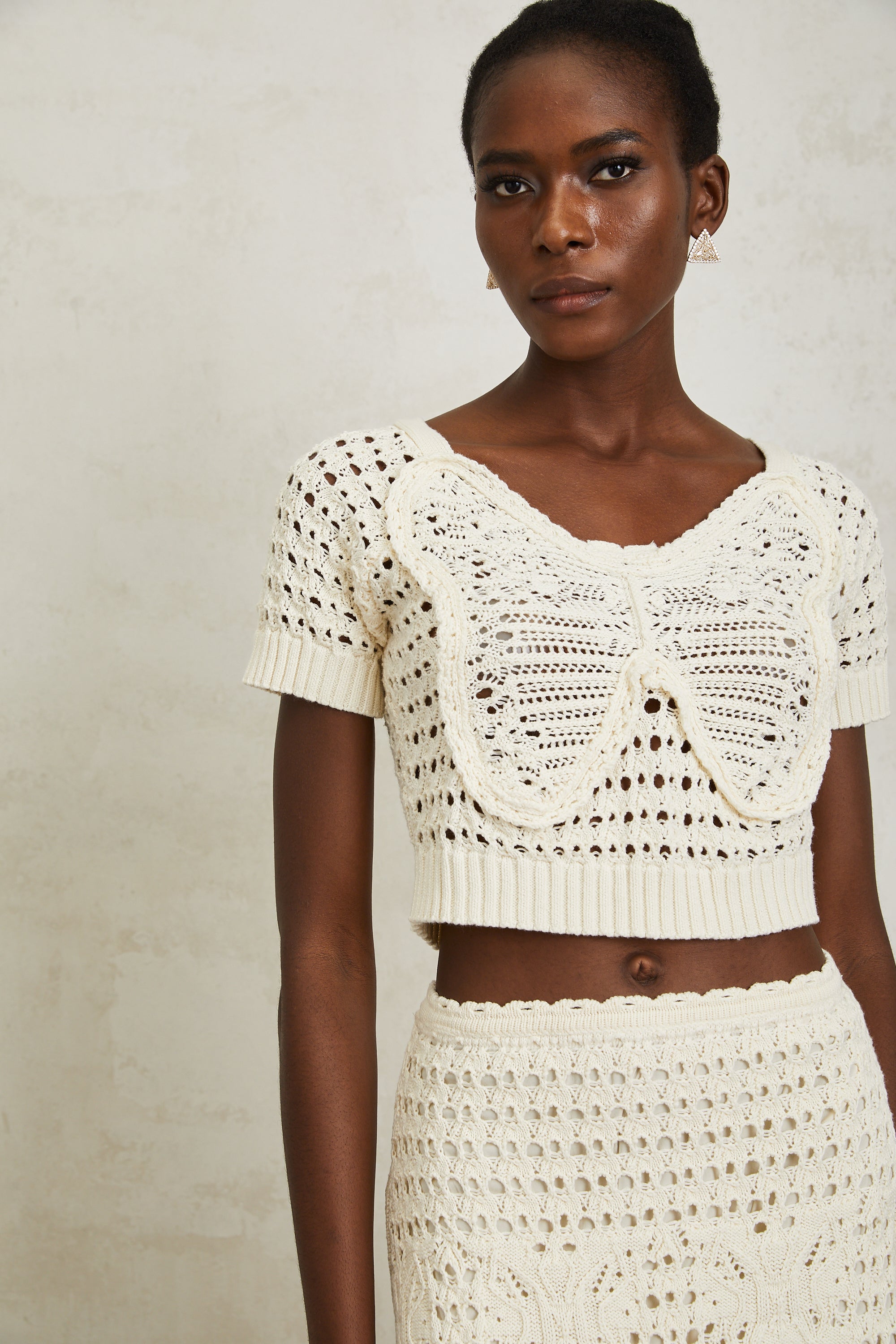 Bérénice Cream White Bowknot Knit Top (Final Sale-US Only)