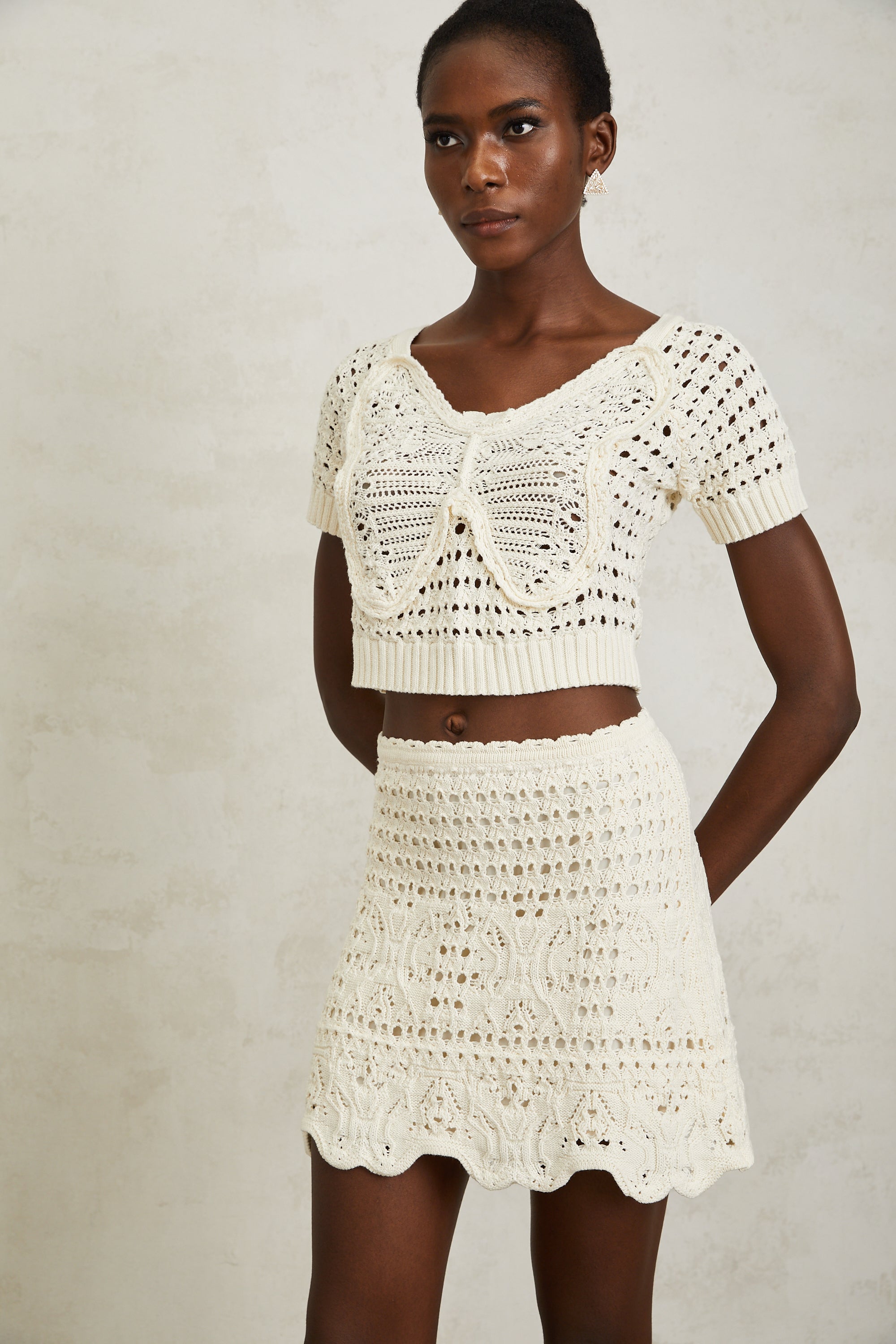 Bérénice Cream White Bowknot Knit Top (Final Sale-US Only)