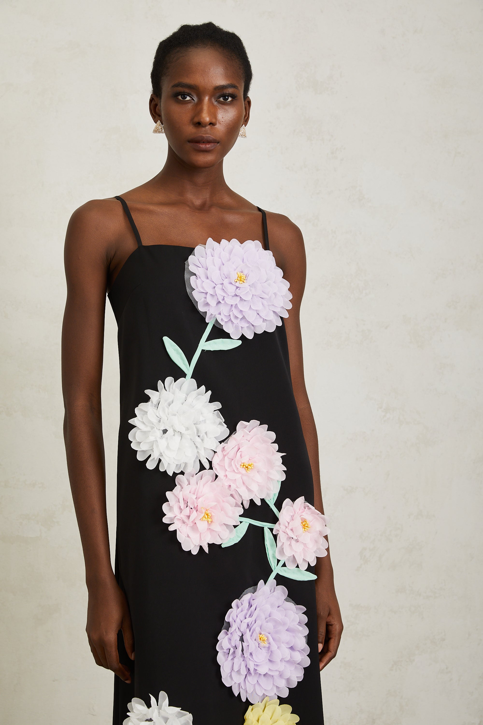 Véronique Black 3D Petal Sleeveless Midi Dress (Final Sale-US Only)