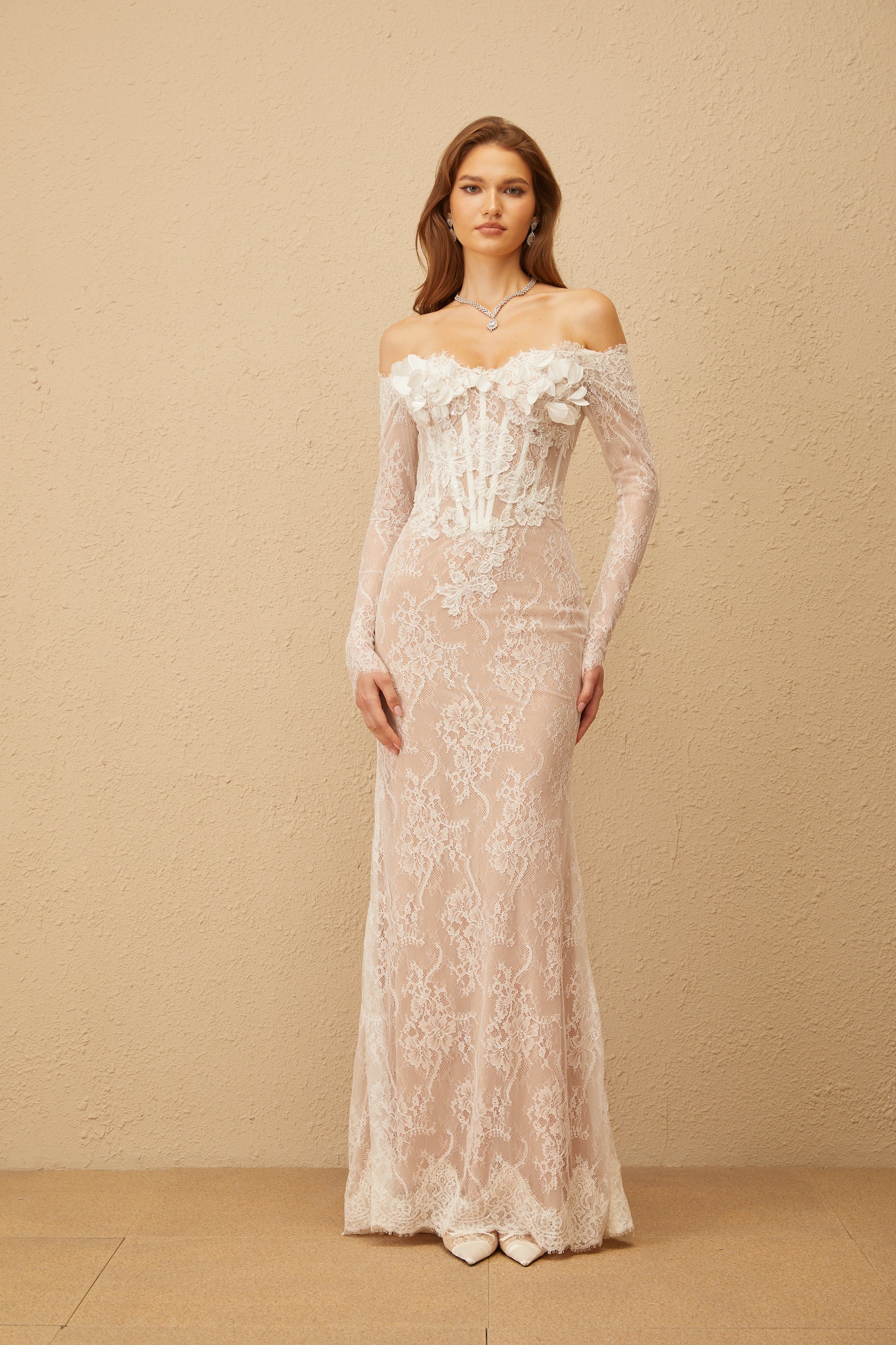 Carmen White Embellished Floral Lace Maxi Dress (Final Sale-US Only)