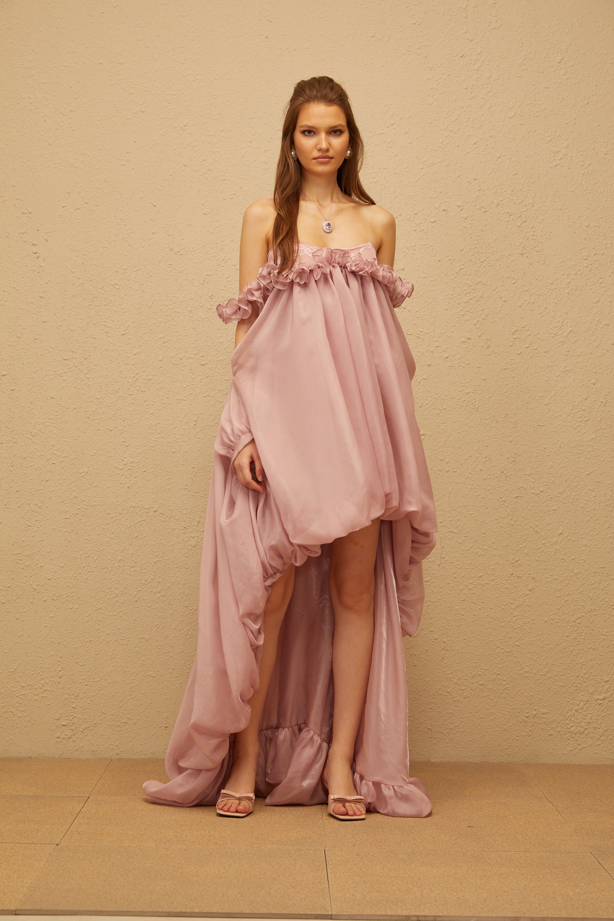 Pink Glossy Bubble Hem Mini Dress