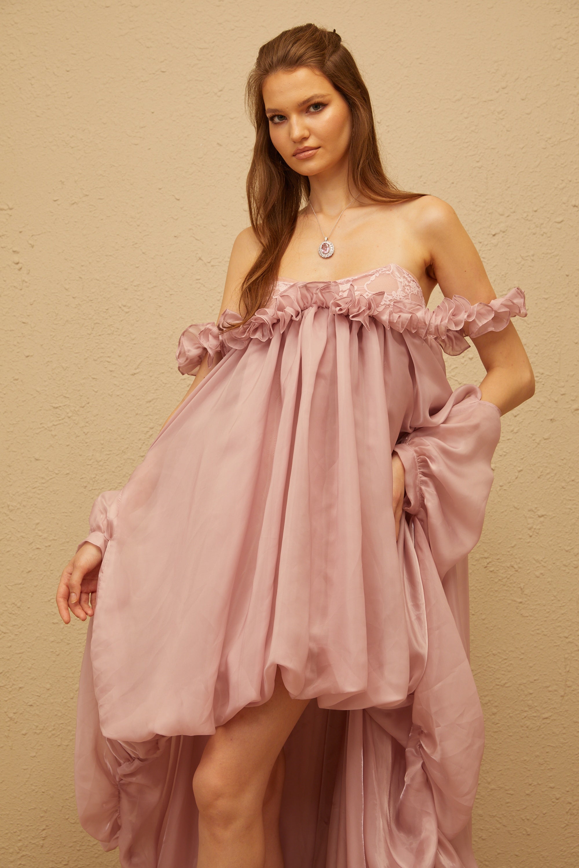 Pink Glossy Bubble Hem Mini Dress