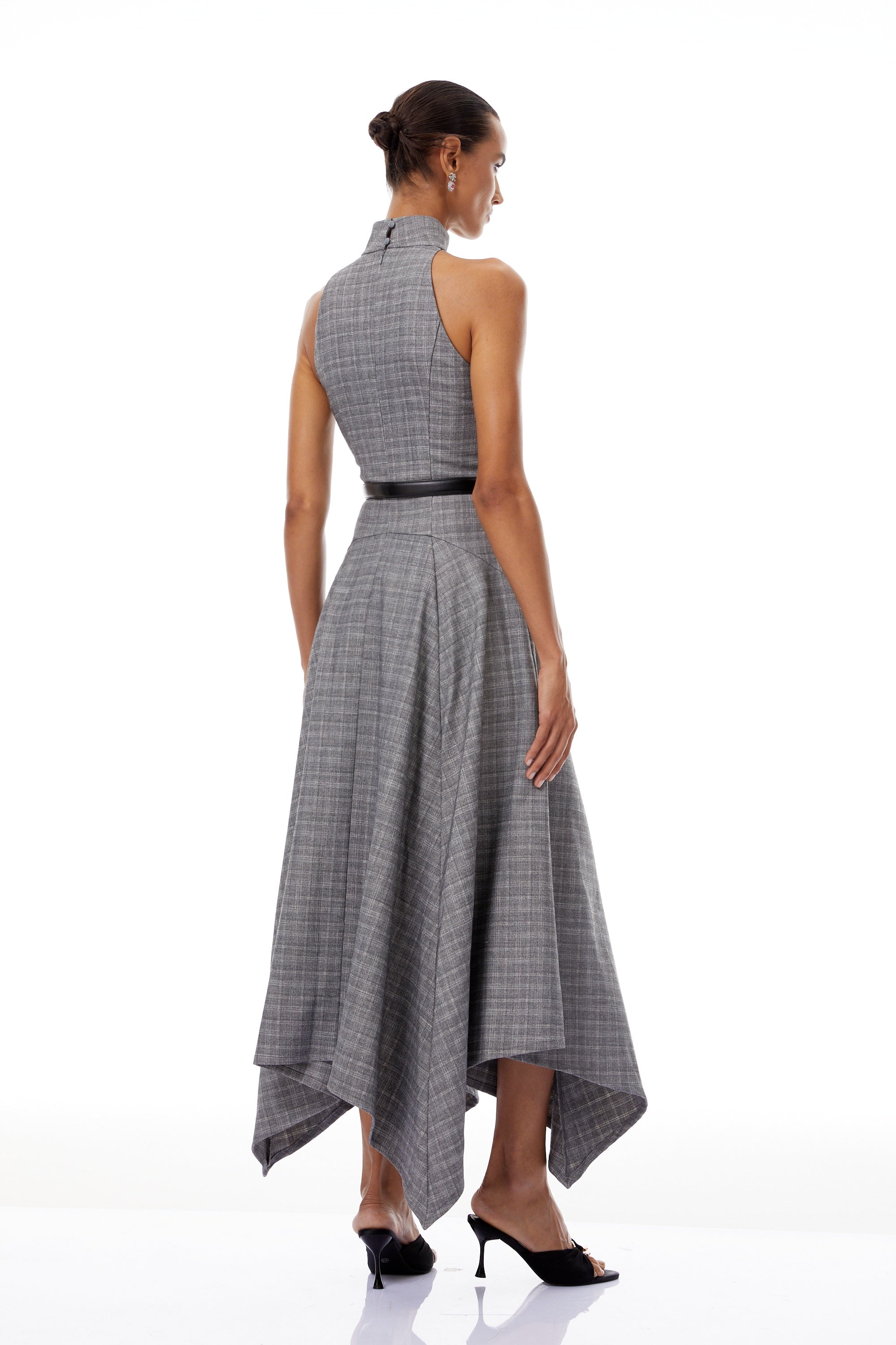 Wilhemine Grey Checked Tweed Midi Dress (Without Belt) (Final Sale)