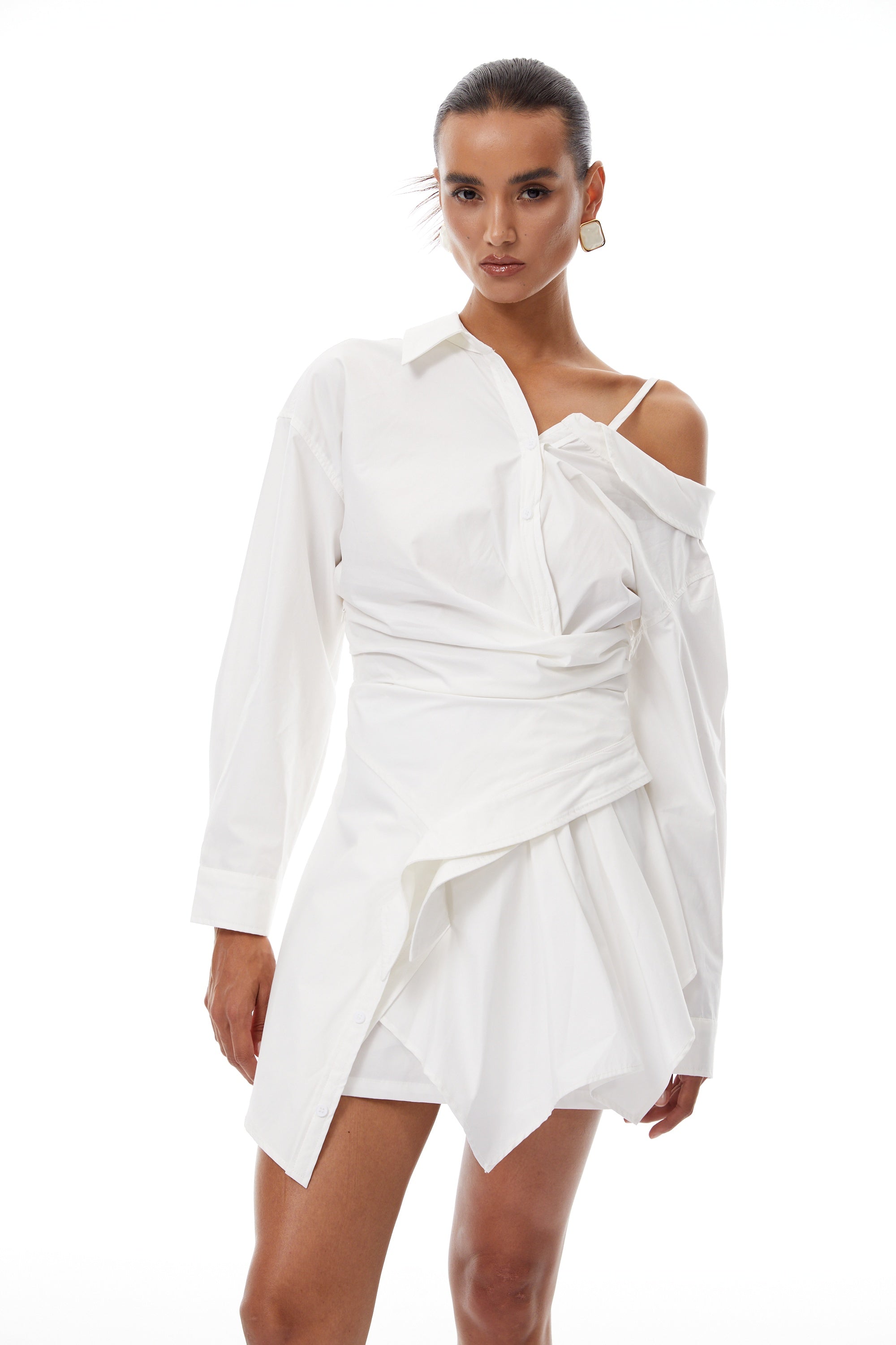 Tímea White Asymmetrical Mini Shirt Dress (Final Sale-US Only)