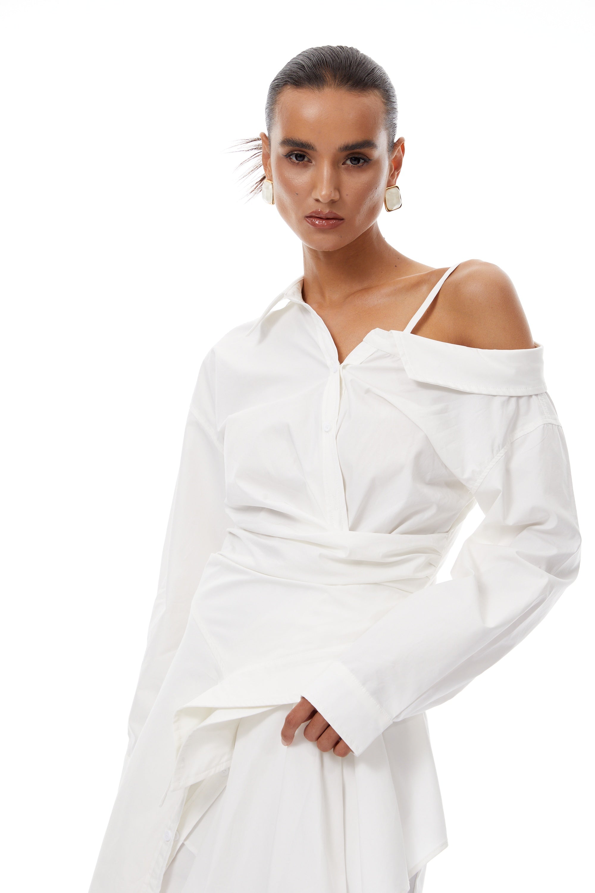 Tímea White Asymmetrical Mini Shirt Dress (Final Sale)