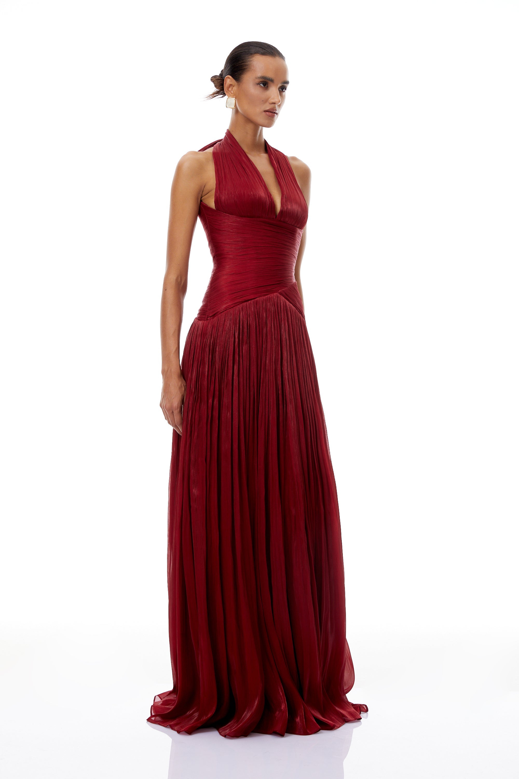 Uranie Red Gathered Maxi Dress (Final Sale-US Only)