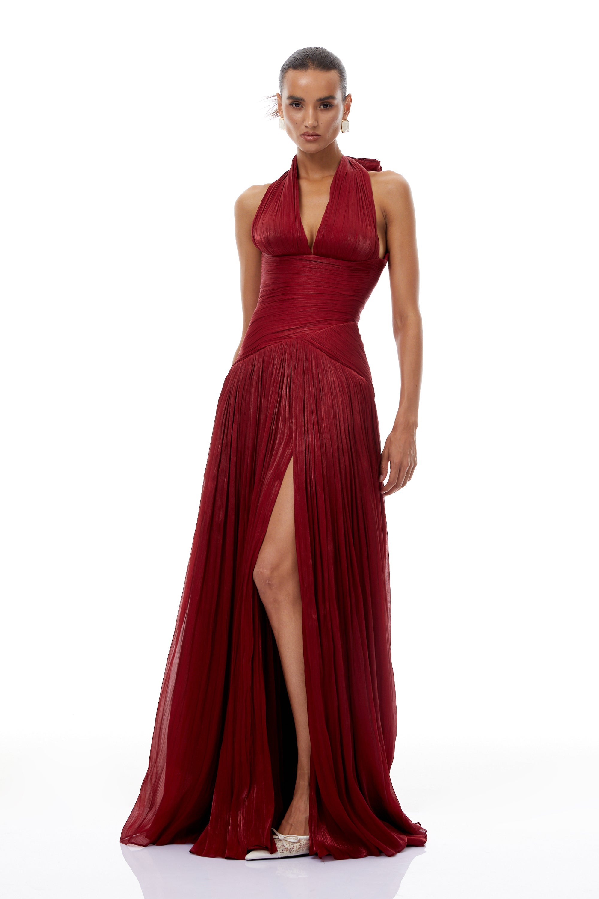 Uranie Red Gathered Maxi Dress (Final Sale-US Only)