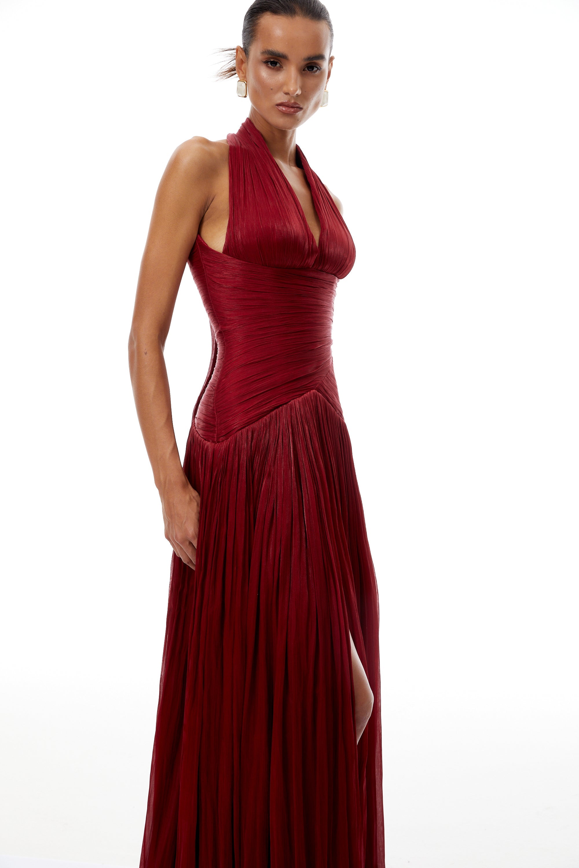 Uranie Red Gathered Maxi Dress (Final Sale-US Only)