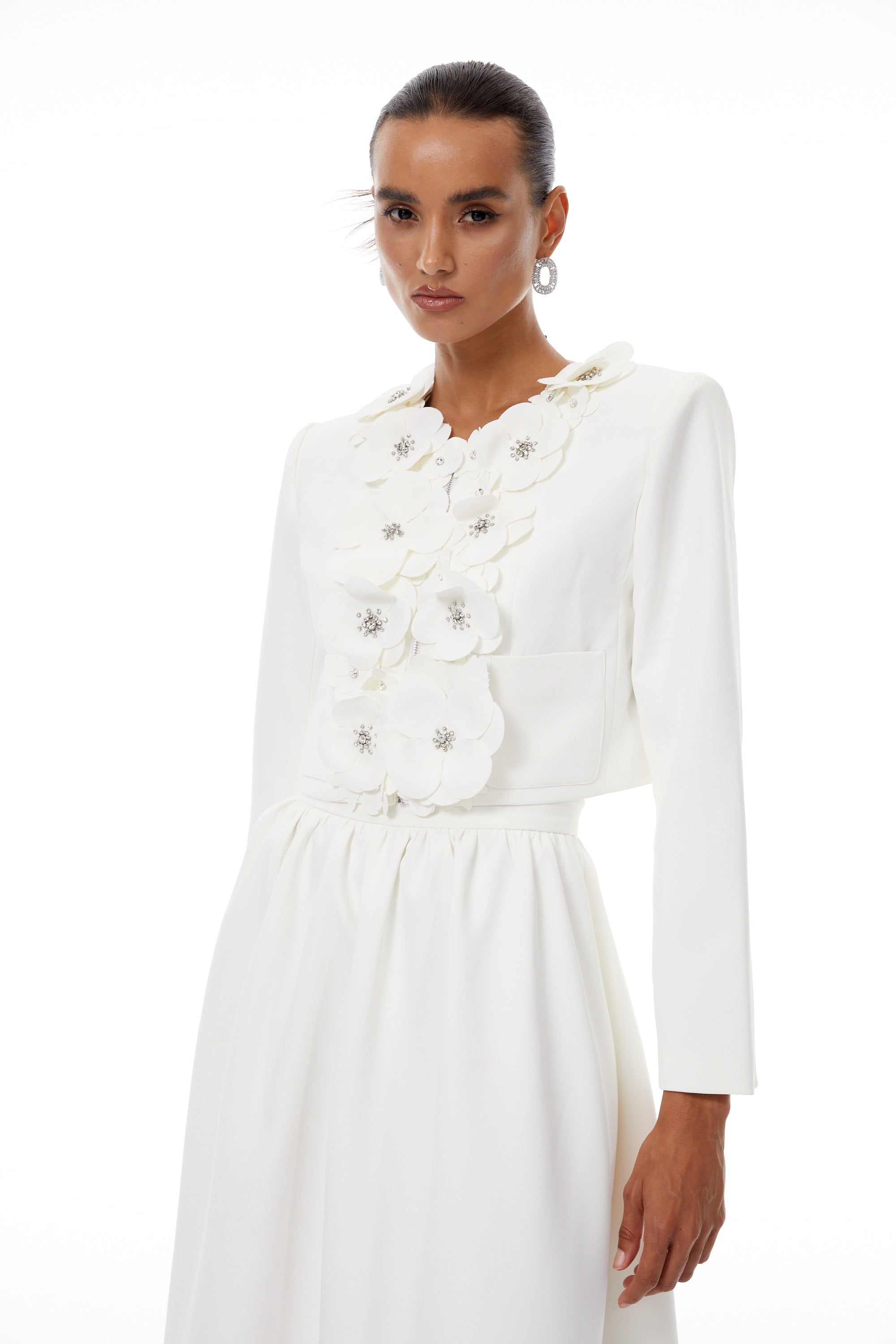 Élodie White Floral Appliqué Jacket & Skirt Set (Final Sale-US Only)