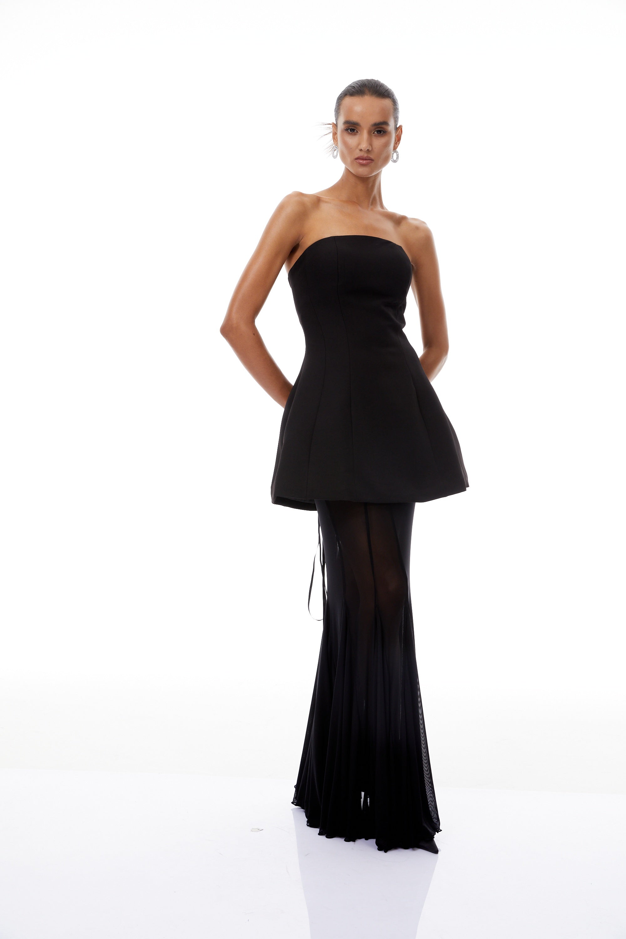 Mélanie Black Corset Dress & Mesh Skirt Set