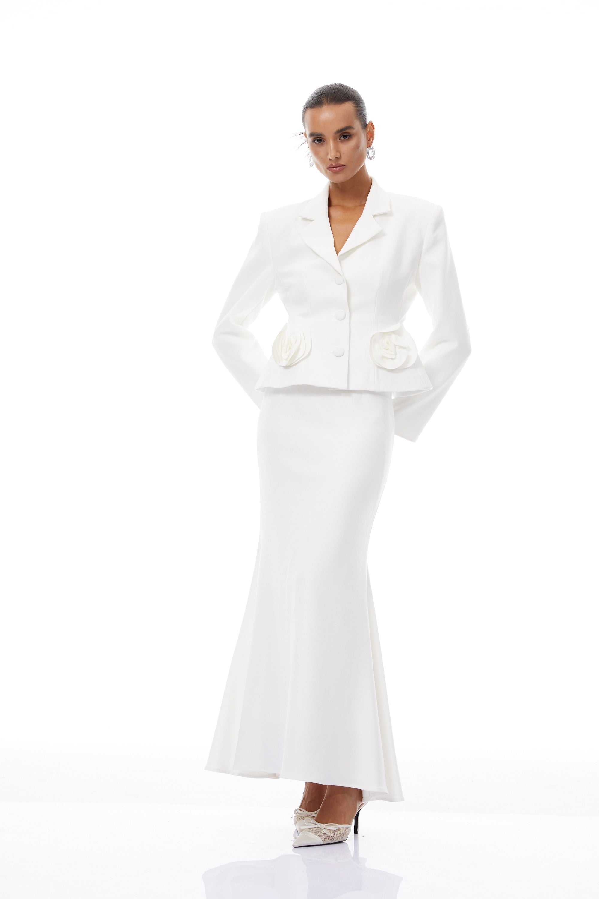 Odette White 3D Petal Blazer & Skirt Set (Final Sale)
