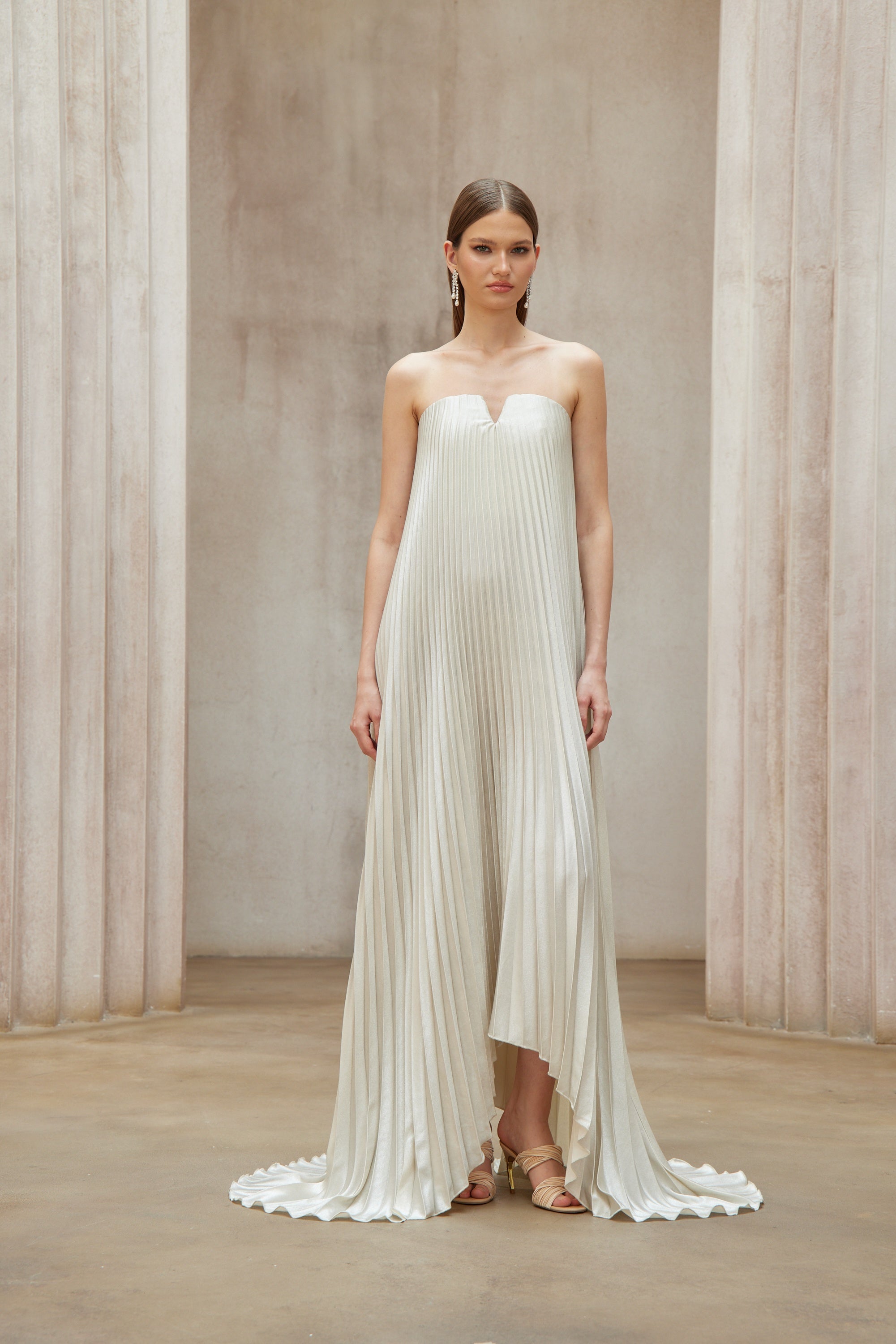 Satiné Gold Fully-pleated Maxi Dress (Final Sale)