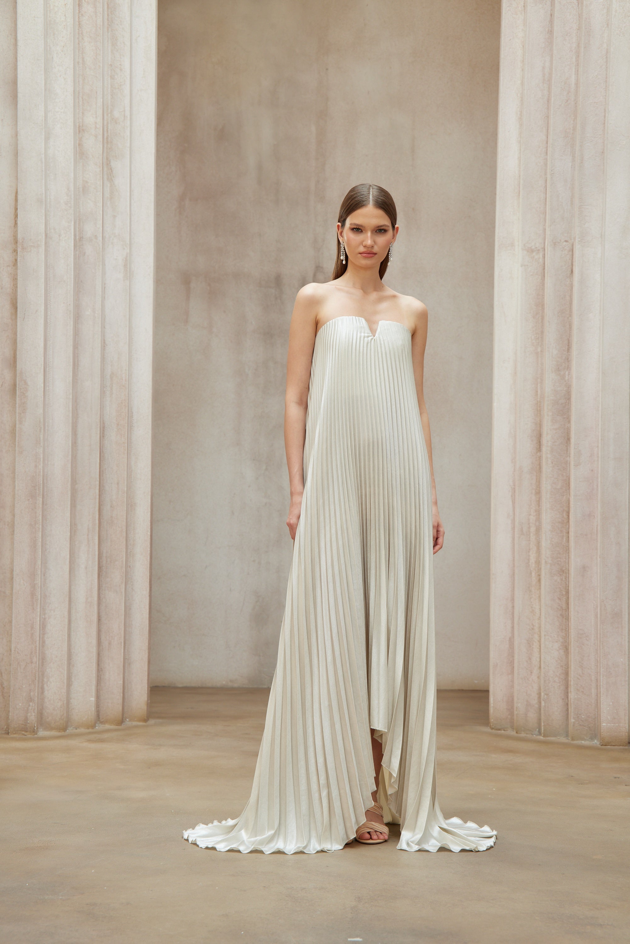 Satiné Gold Fully-pleated Maxi Dress (Final Sale)