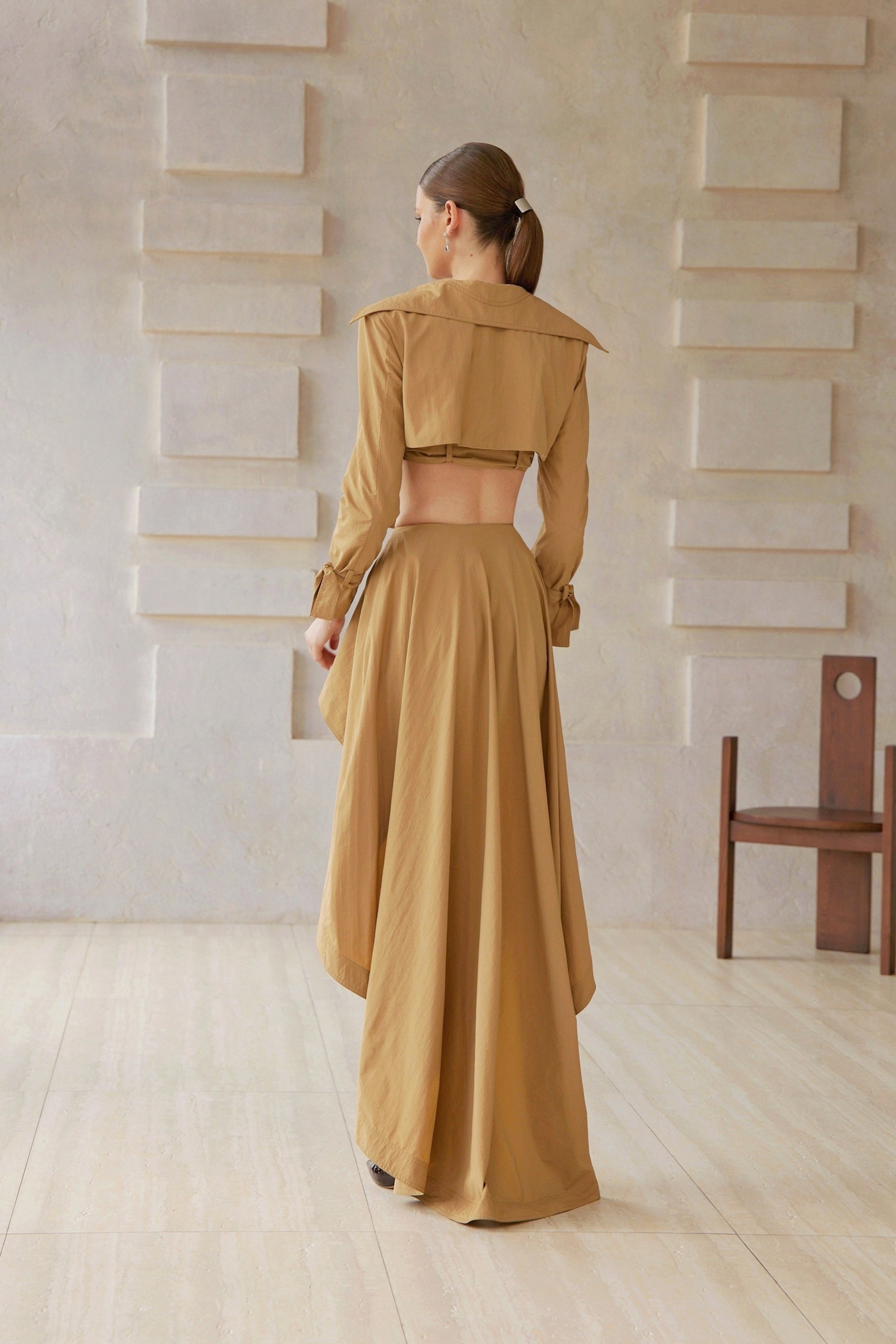 Maelle Khaki Cropped Trench Jacket & Skirt Matching Set (Final Sale)