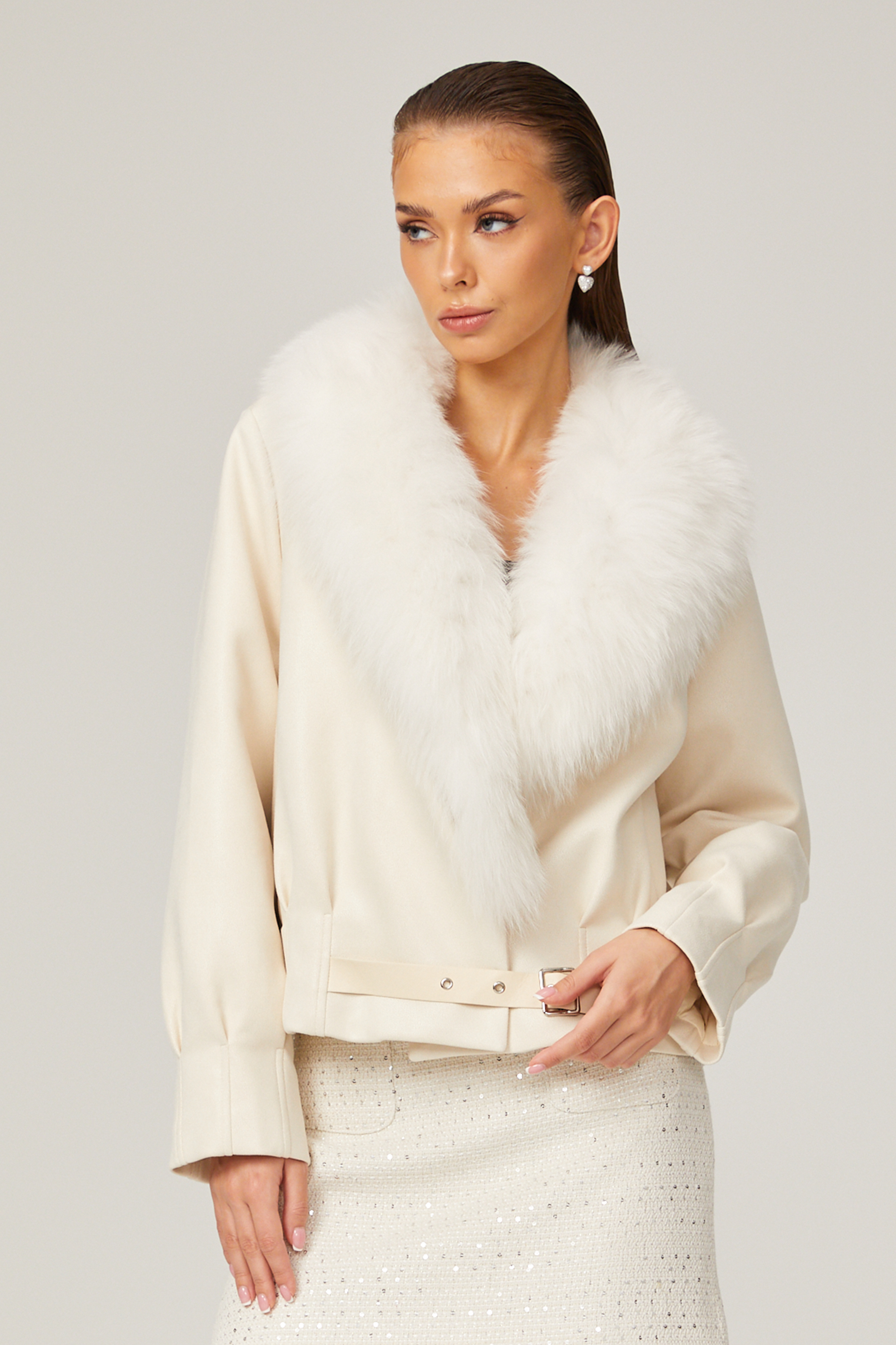 Évangéline white suede fur jacket (Final Sale)