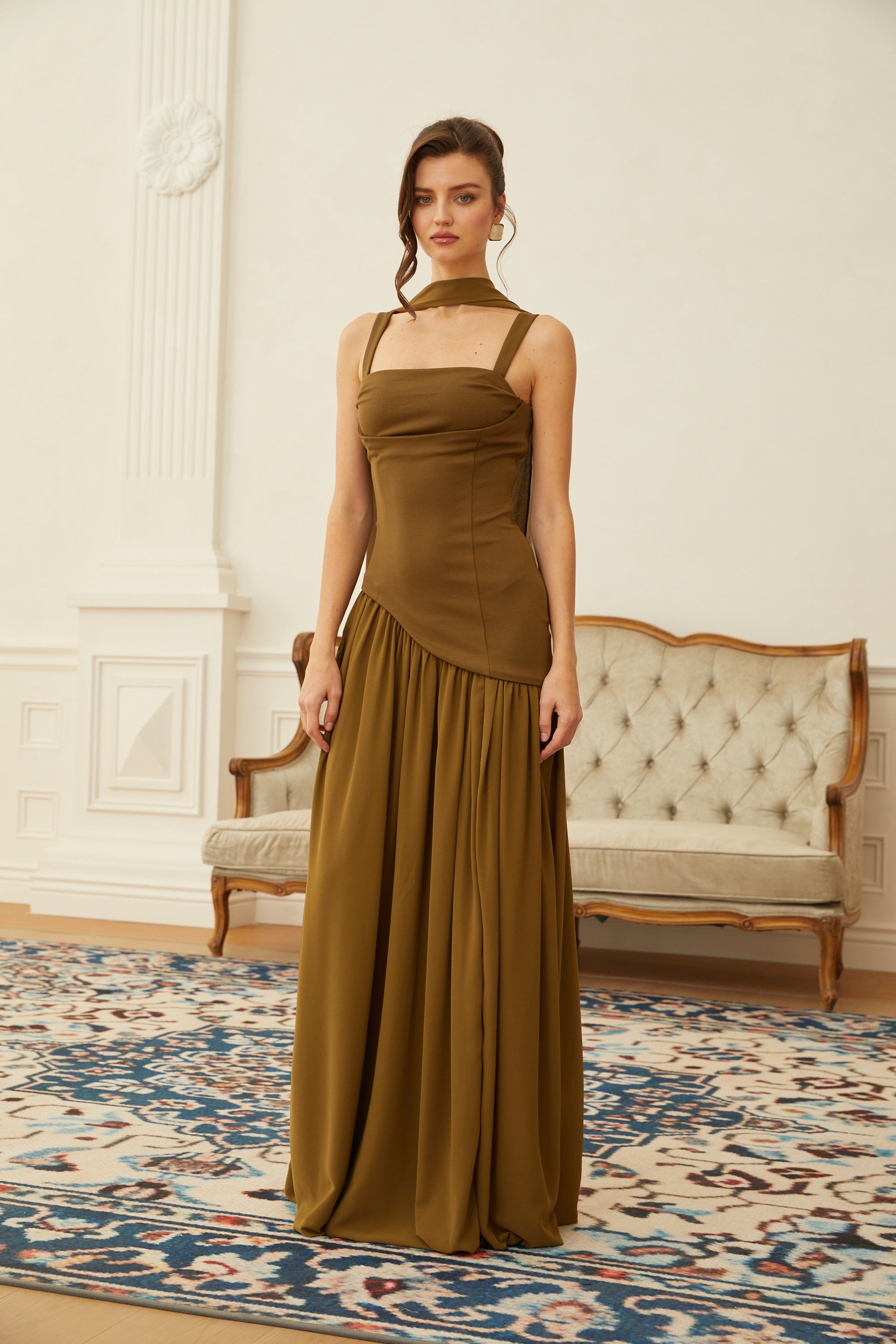 Sidonie Atrovirens Asymmetrical Maxi Gown (Without Gloves) (Final Sale)