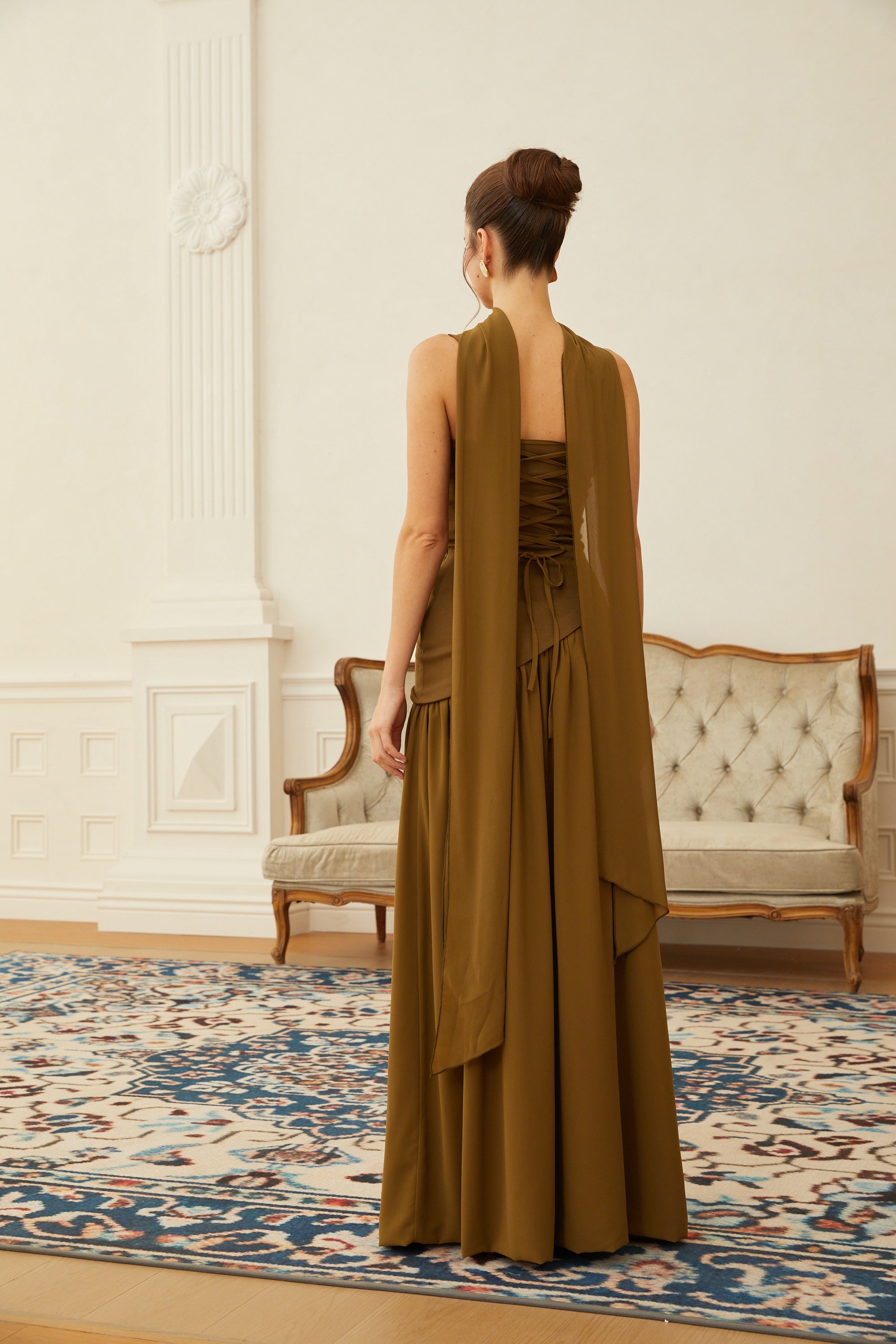Sidonie Atrovirens Asymmetrical Maxi Gown (Without Gloves) (Final Sale)