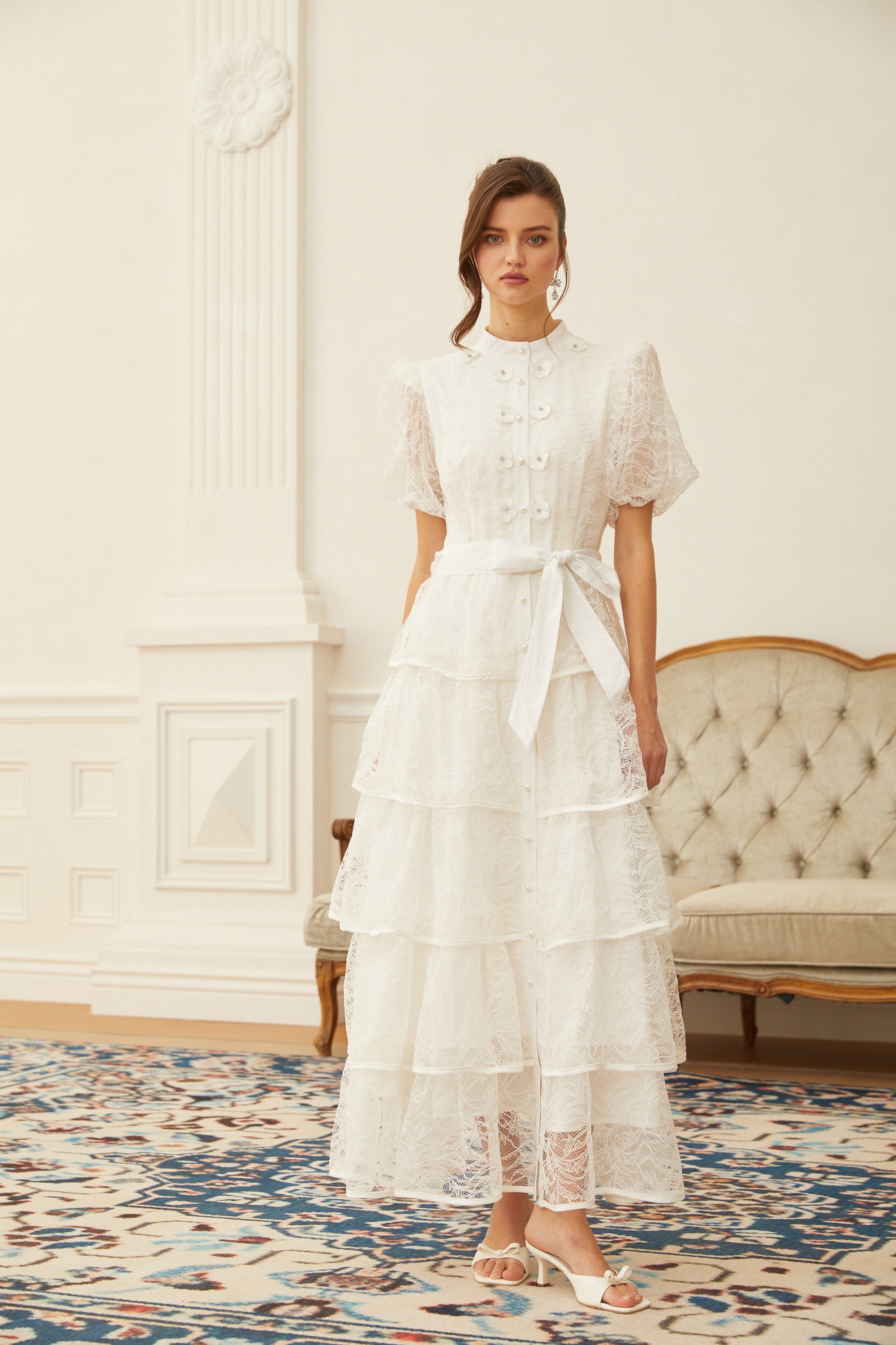 Verity White Floral Lace Tiered Maxi Dress (Final Sale-US Only)